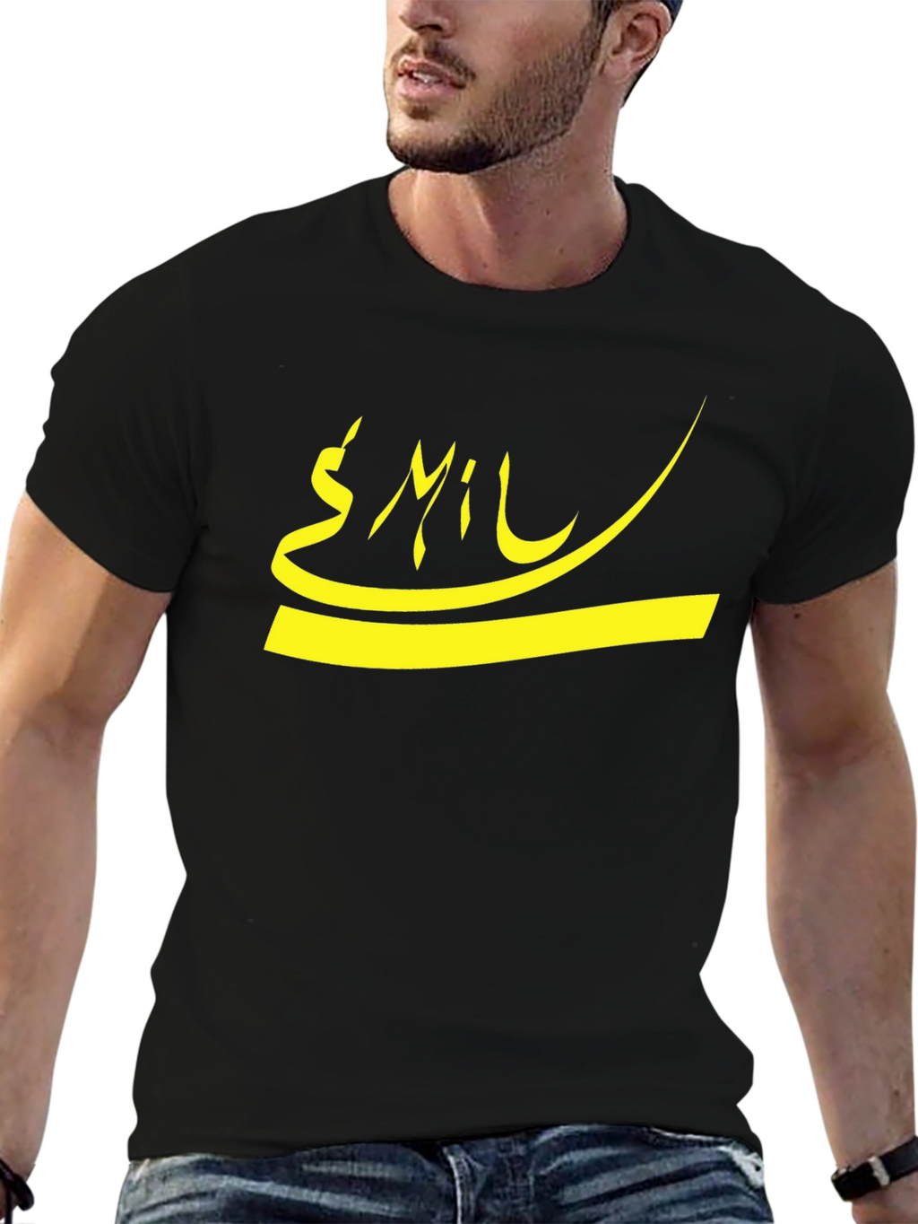 Graphic Tee - Yellow Arabic Script on Black