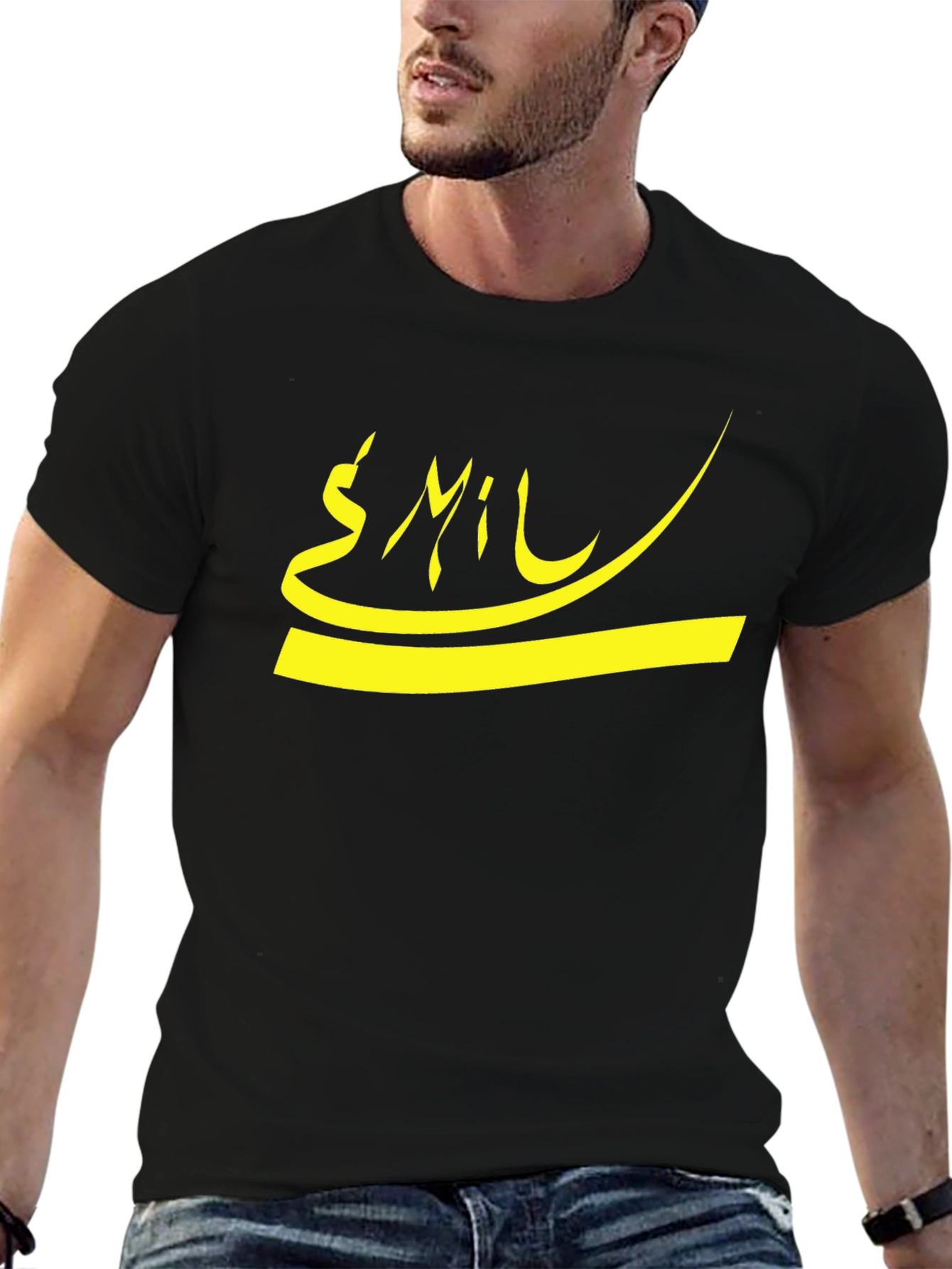 Graphic Tee - Yellow Arabic Script on Black