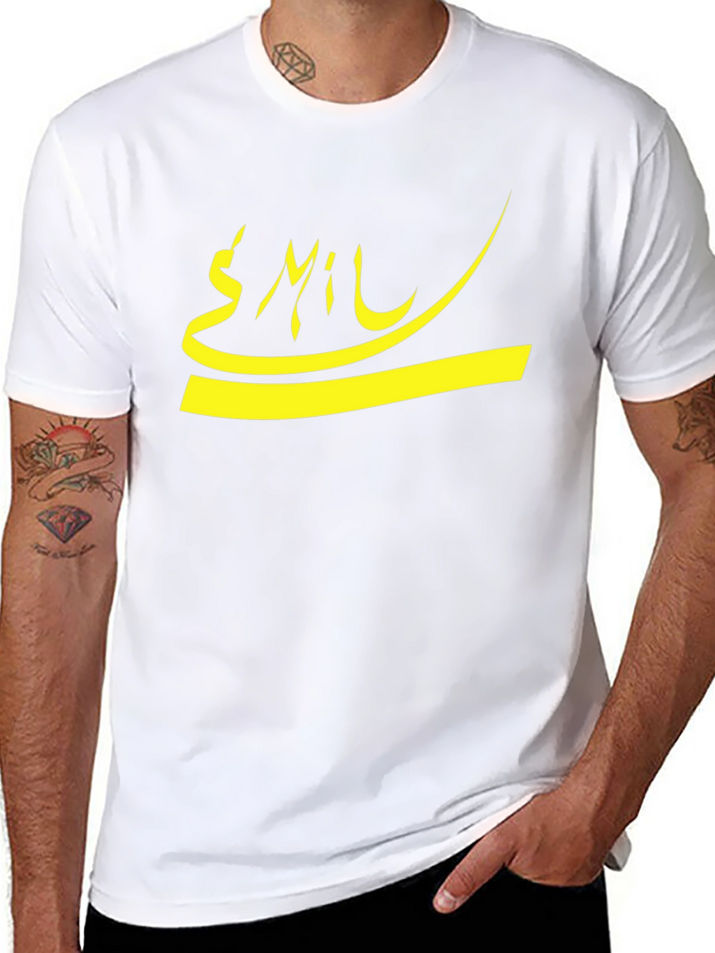 Graphic Tee - Yellow Arabic Script on Black