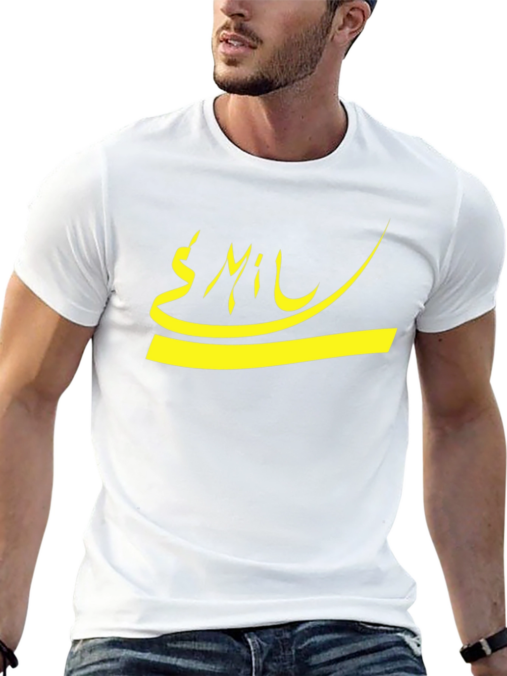 Graphic Tee - Yellow Arabic Script on Black