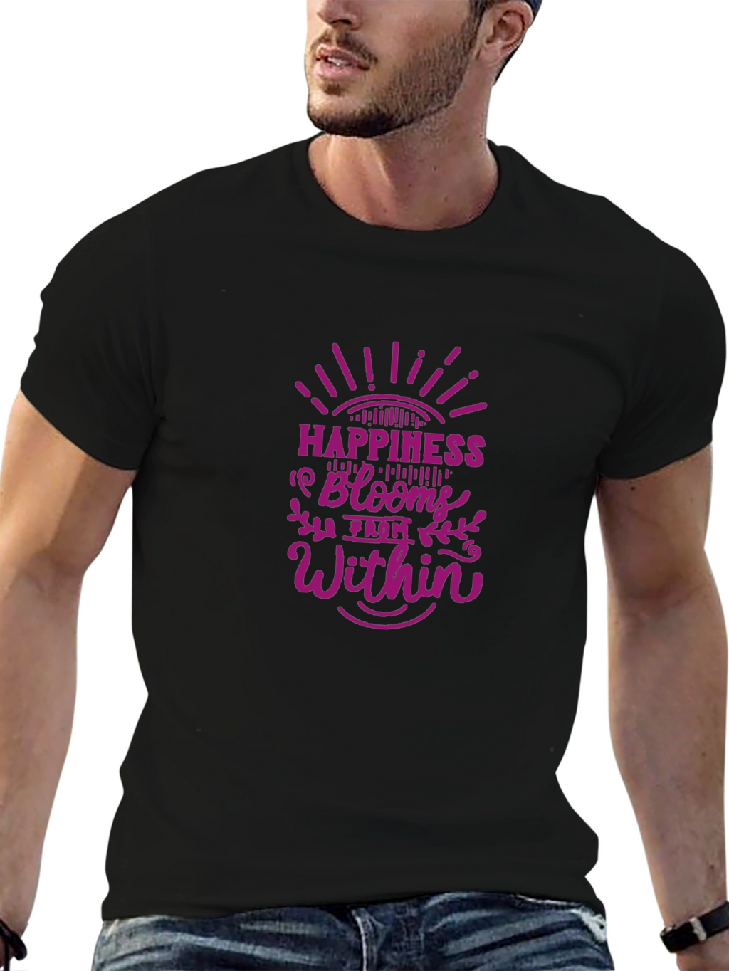 Happiness Blooms Graphic Tee - Black