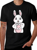 Cute Bunny Heart Hands Graphic Tee - Black