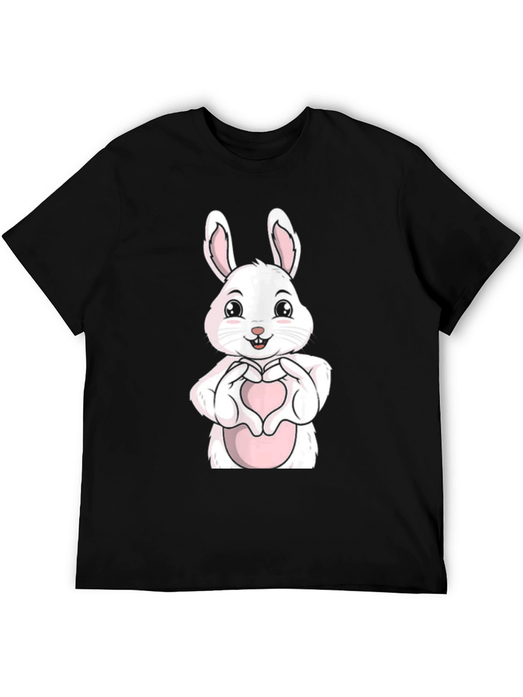 Cute Bunny Heart Hands Graphic Tee - Black