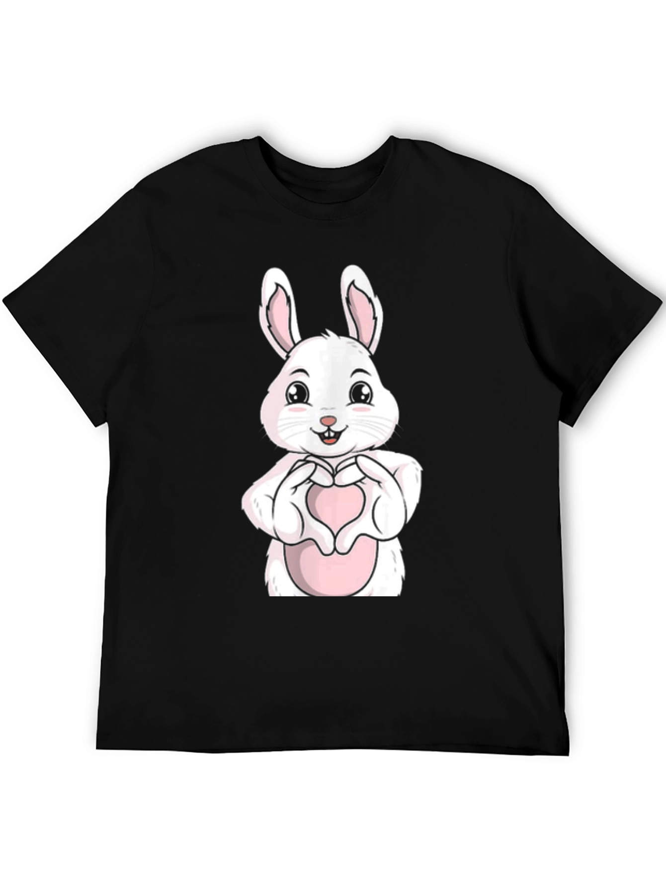 Cute Bunny Heart Hands Graphic Tee - Black