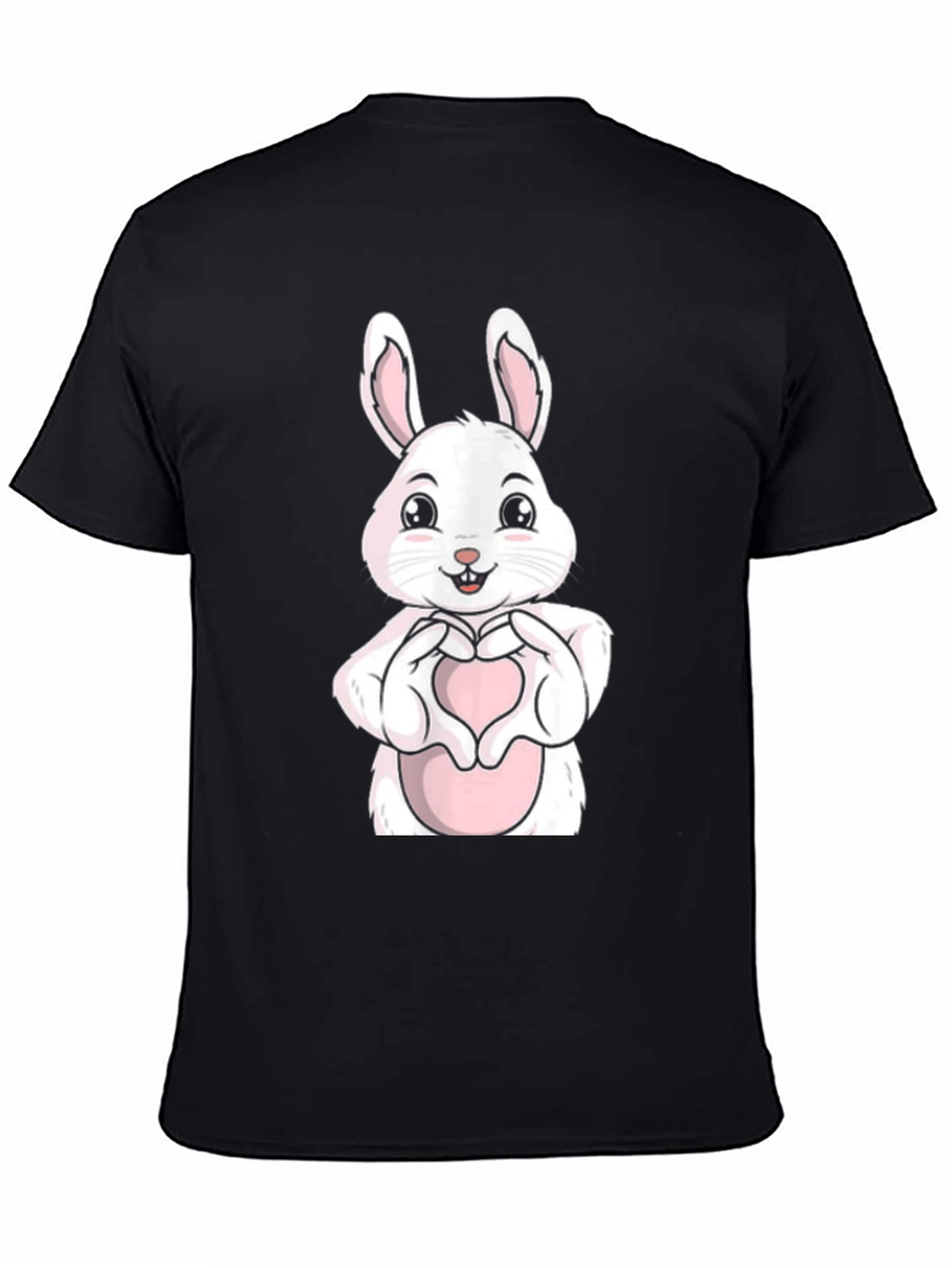 Cute Bunny Heart Hands Graphic Tee - Black