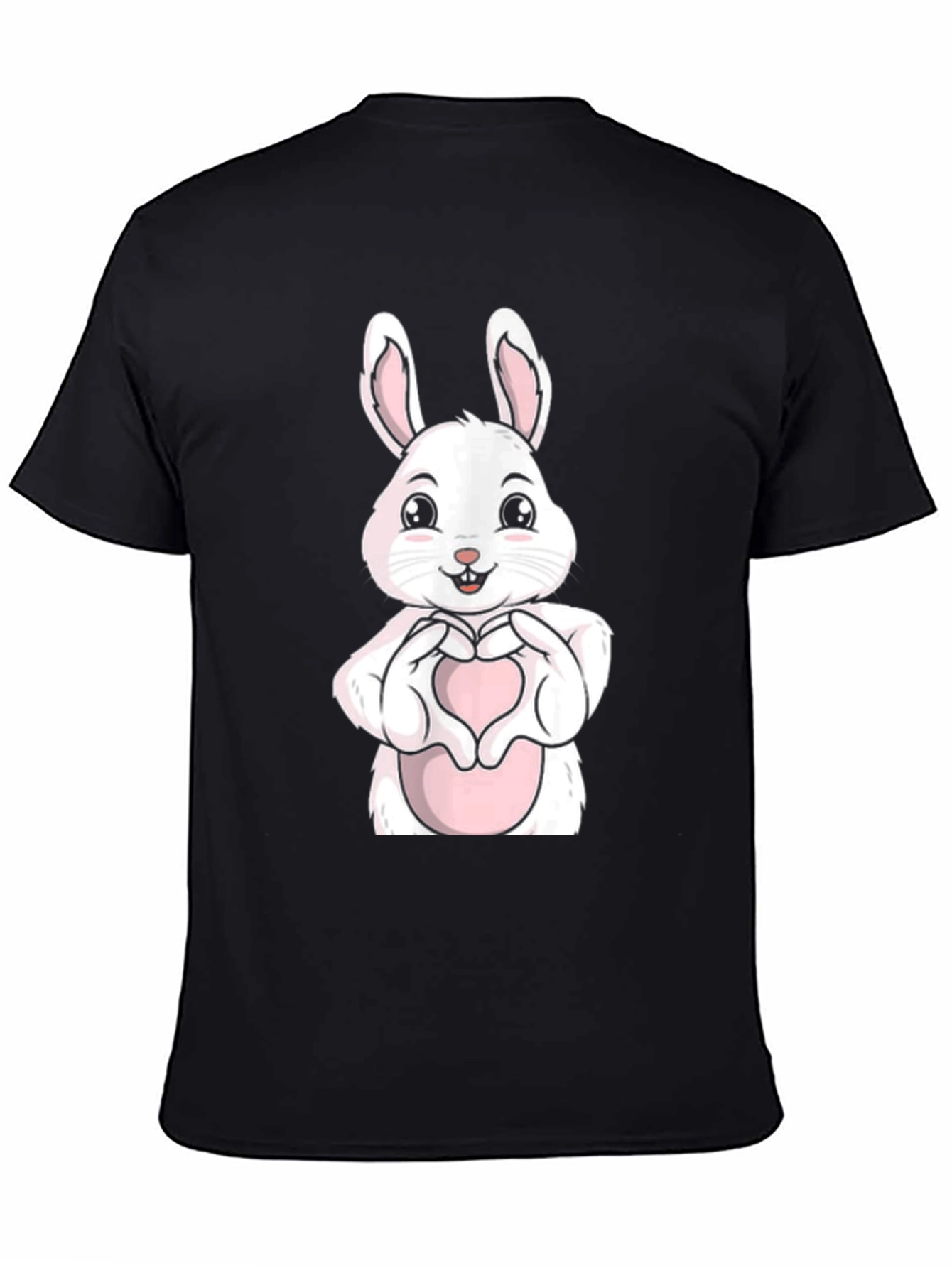 Cute Bunny Heart Hands Graphic Tee - Black