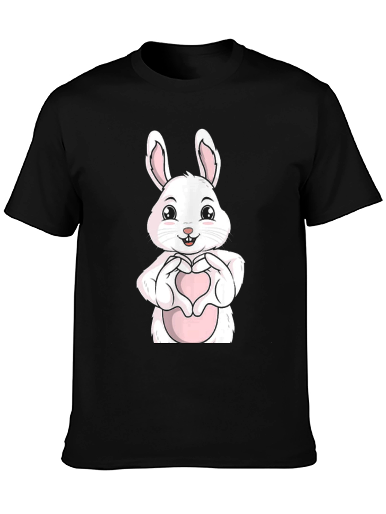 Cute Bunny Heart Hands Graphic Tee - Black