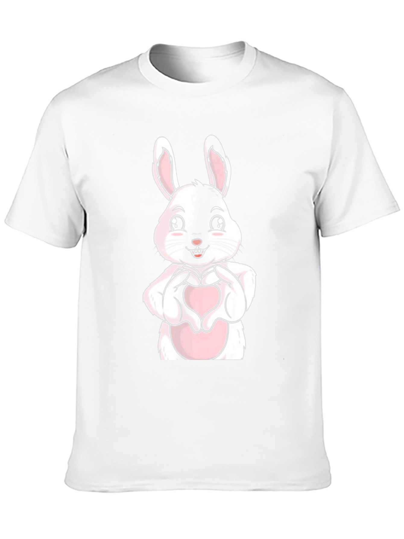 Cute Bunny Heart Hands Graphic Tee - Black