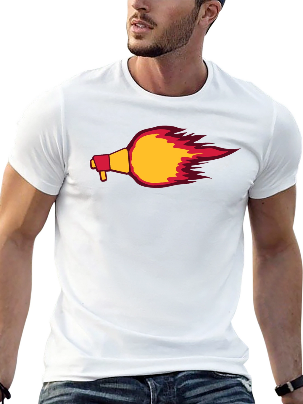 Flaming Megaphone Graphic Tee - Black Casual Shirt