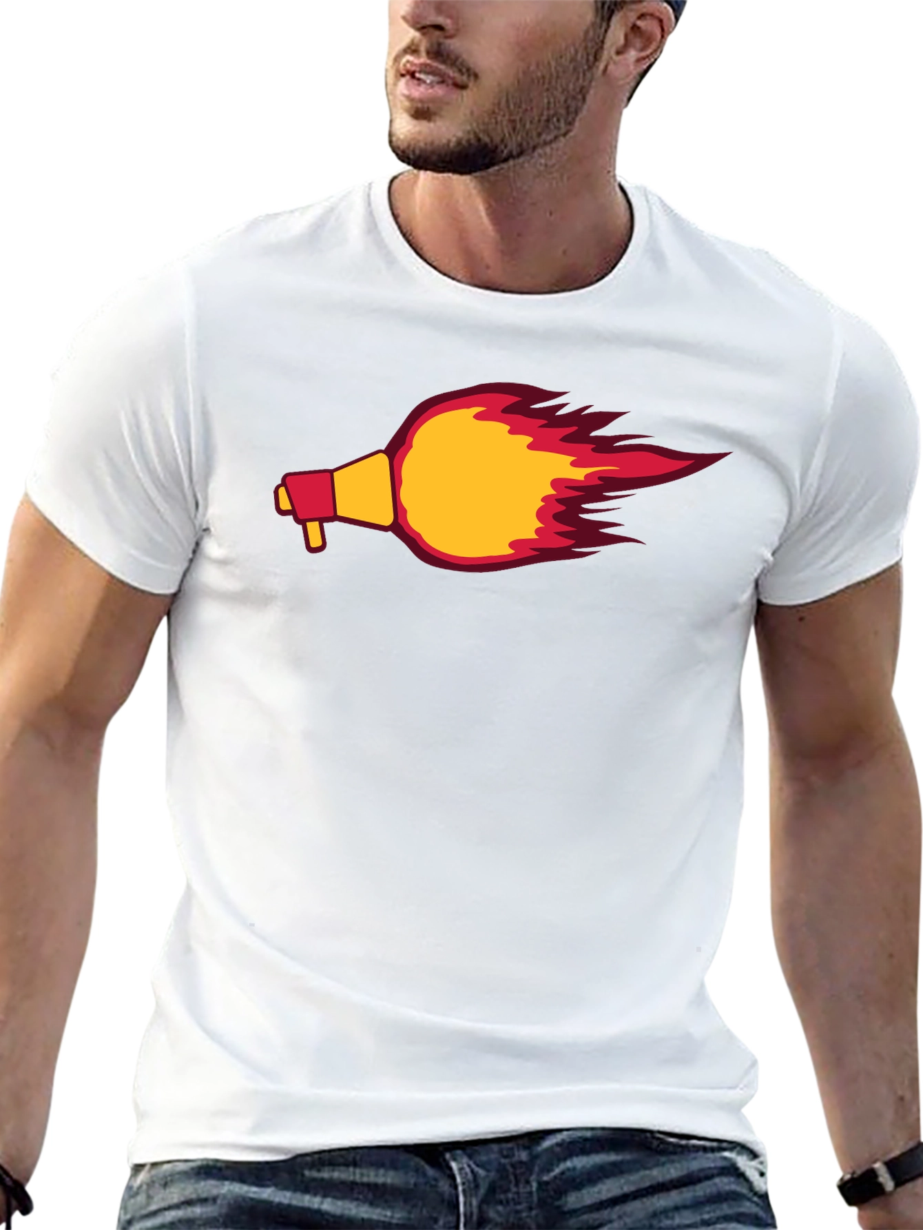 Flaming Megaphone Graphic Tee - Black Casual Shirt