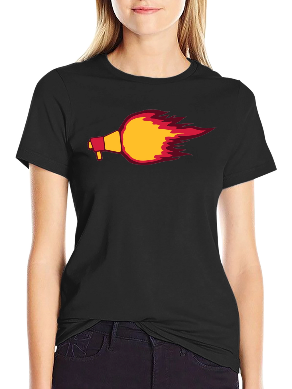 Flaming Megaphone Graphic Tee - Black Casual Shirt