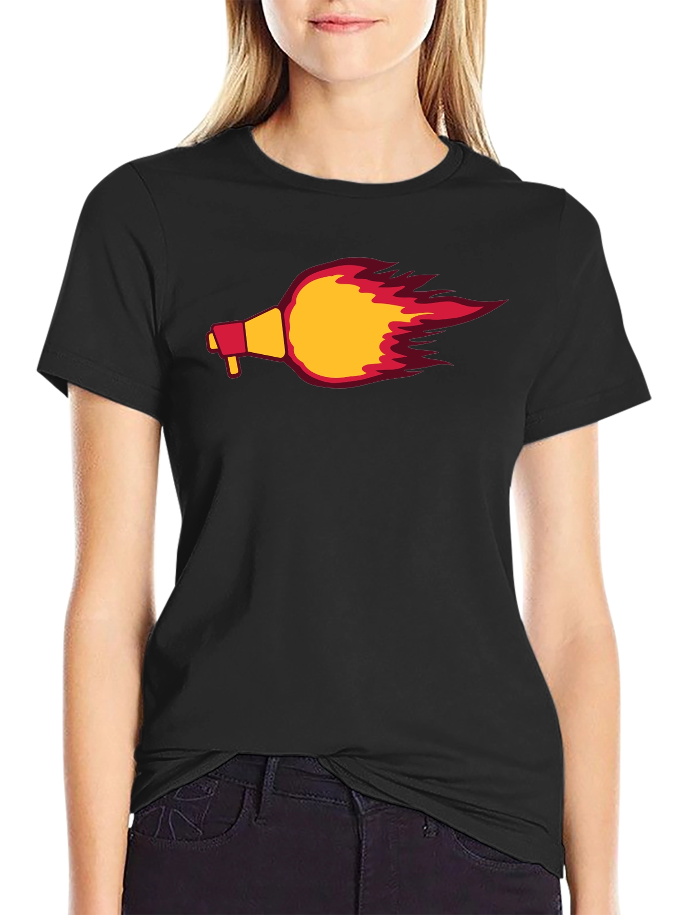 Flaming Megaphone Graphic Tee - Black Casual Shirt