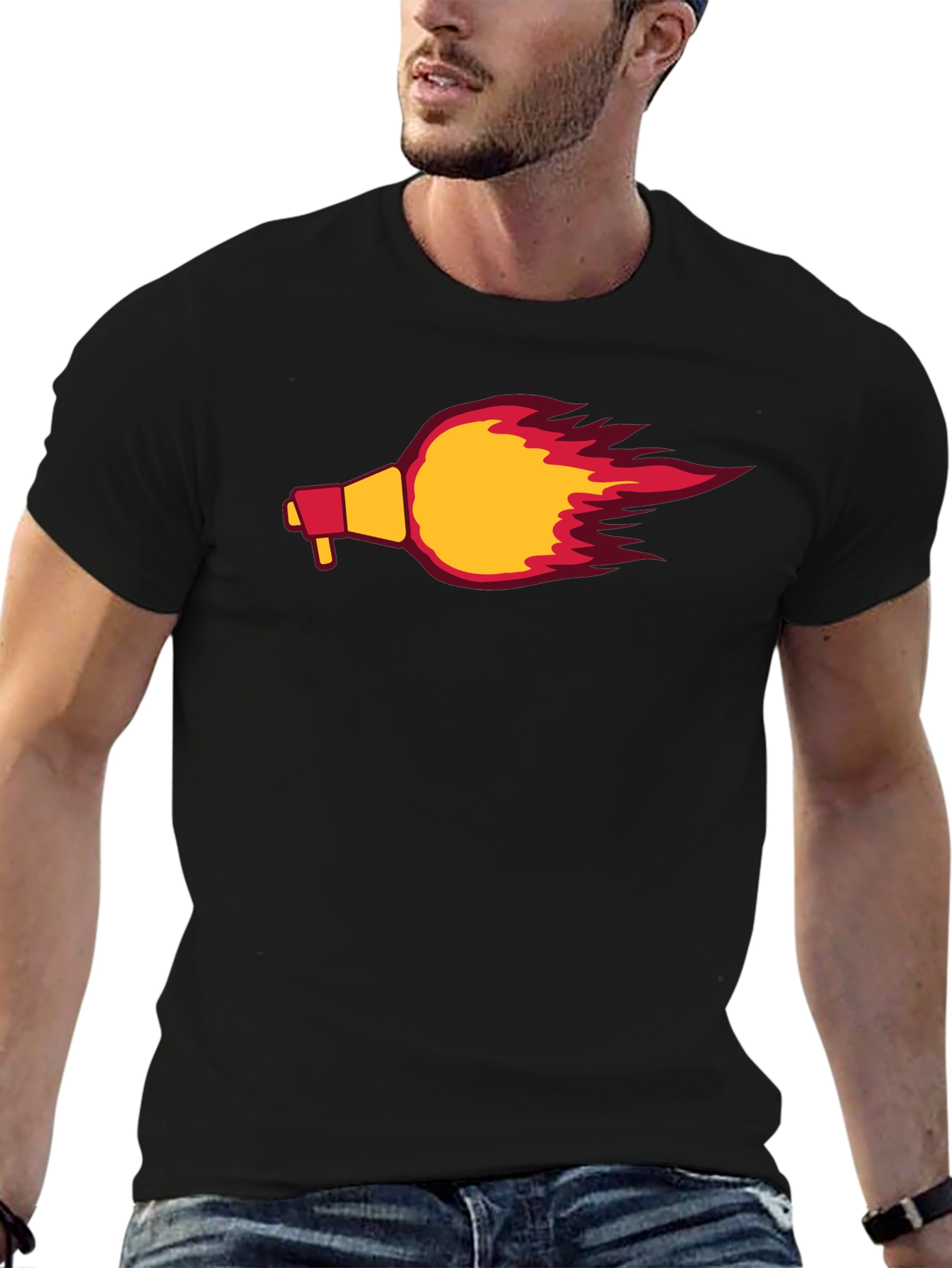 Flaming Megaphone Graphic Tee - Black Casual Shirt
