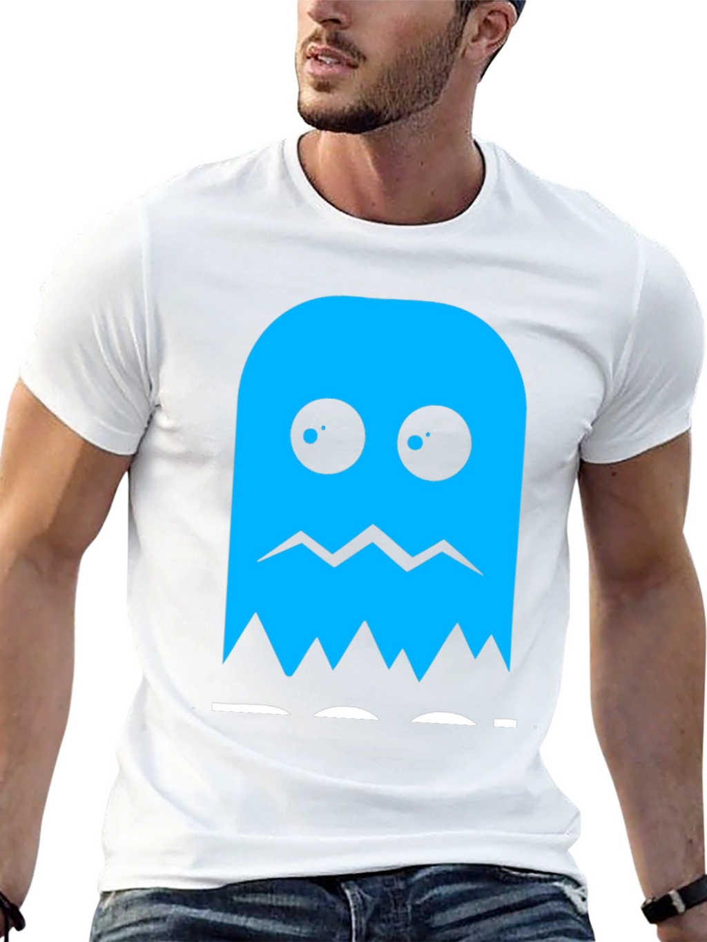 Blue Ghost Graphic Tee - Classic Gaming Style