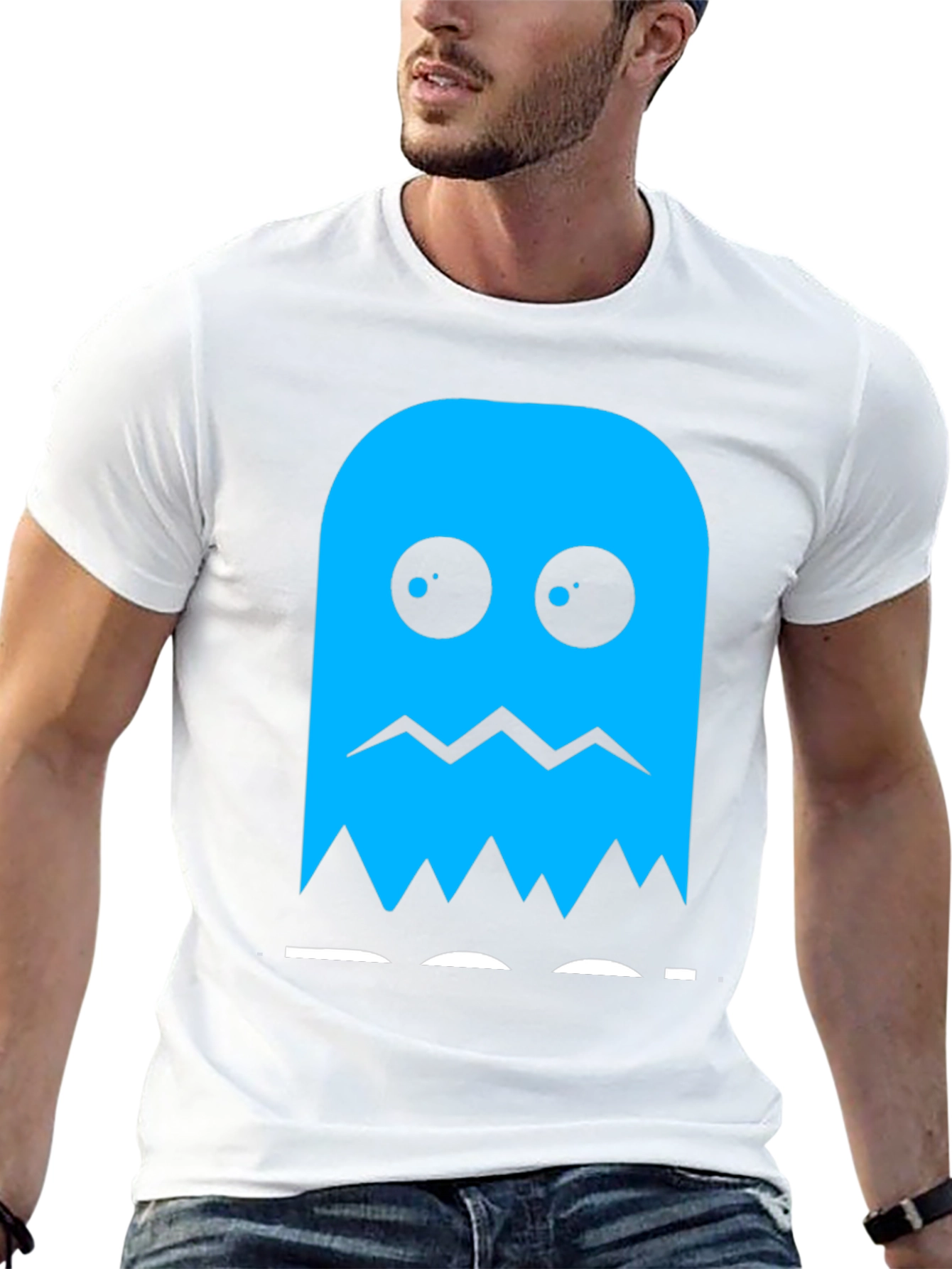 Blue Ghost Graphic Tee - Classic Gaming Style