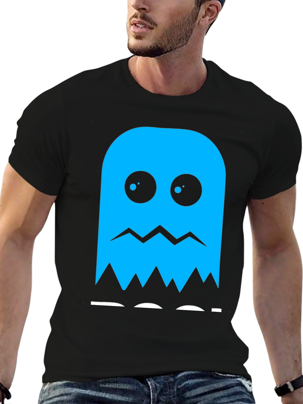 Blue Ghost Graphic Tee - Classic Gaming Style