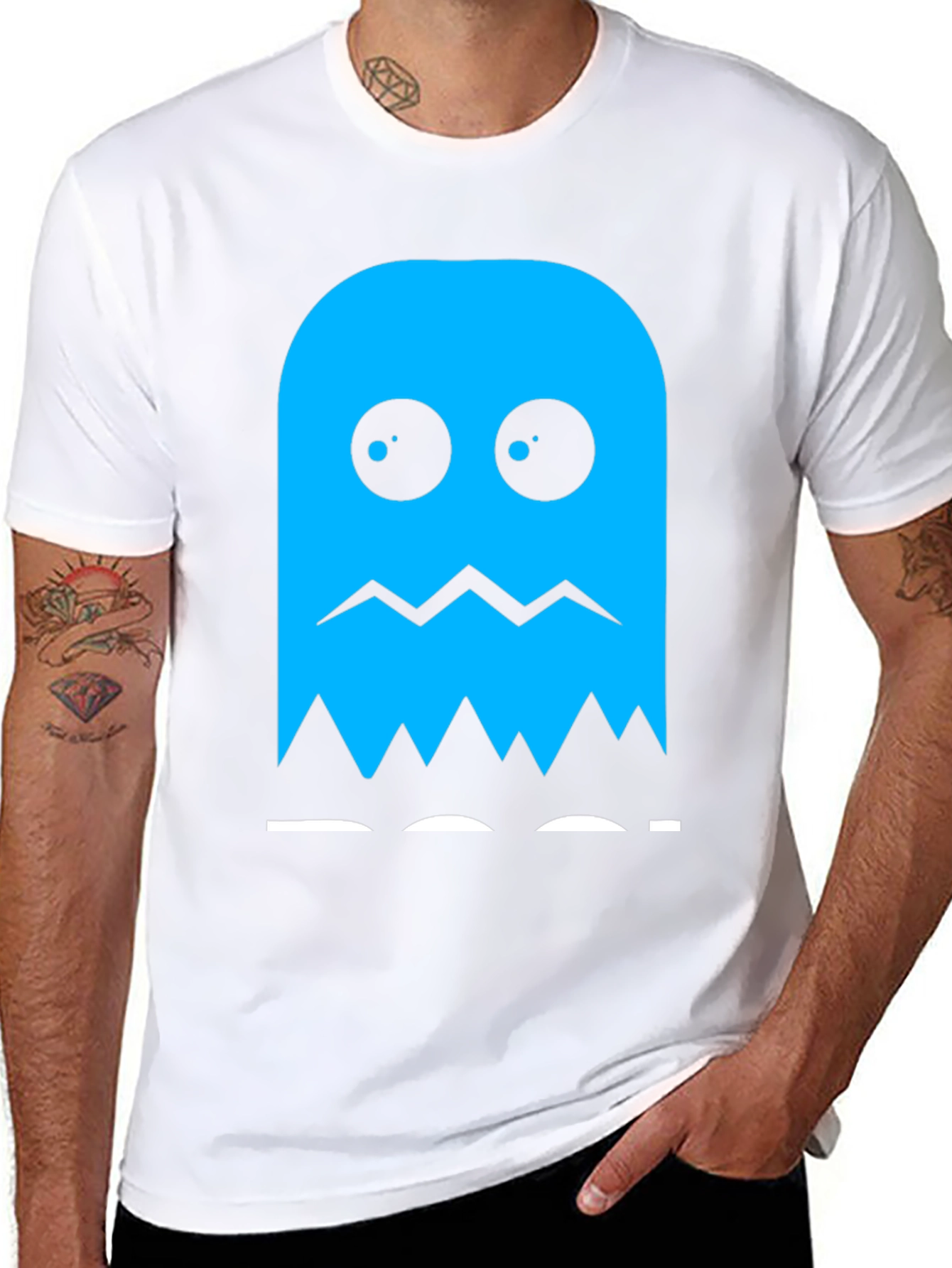 Blue Ghost Graphic Tee - Classic Gaming Style
