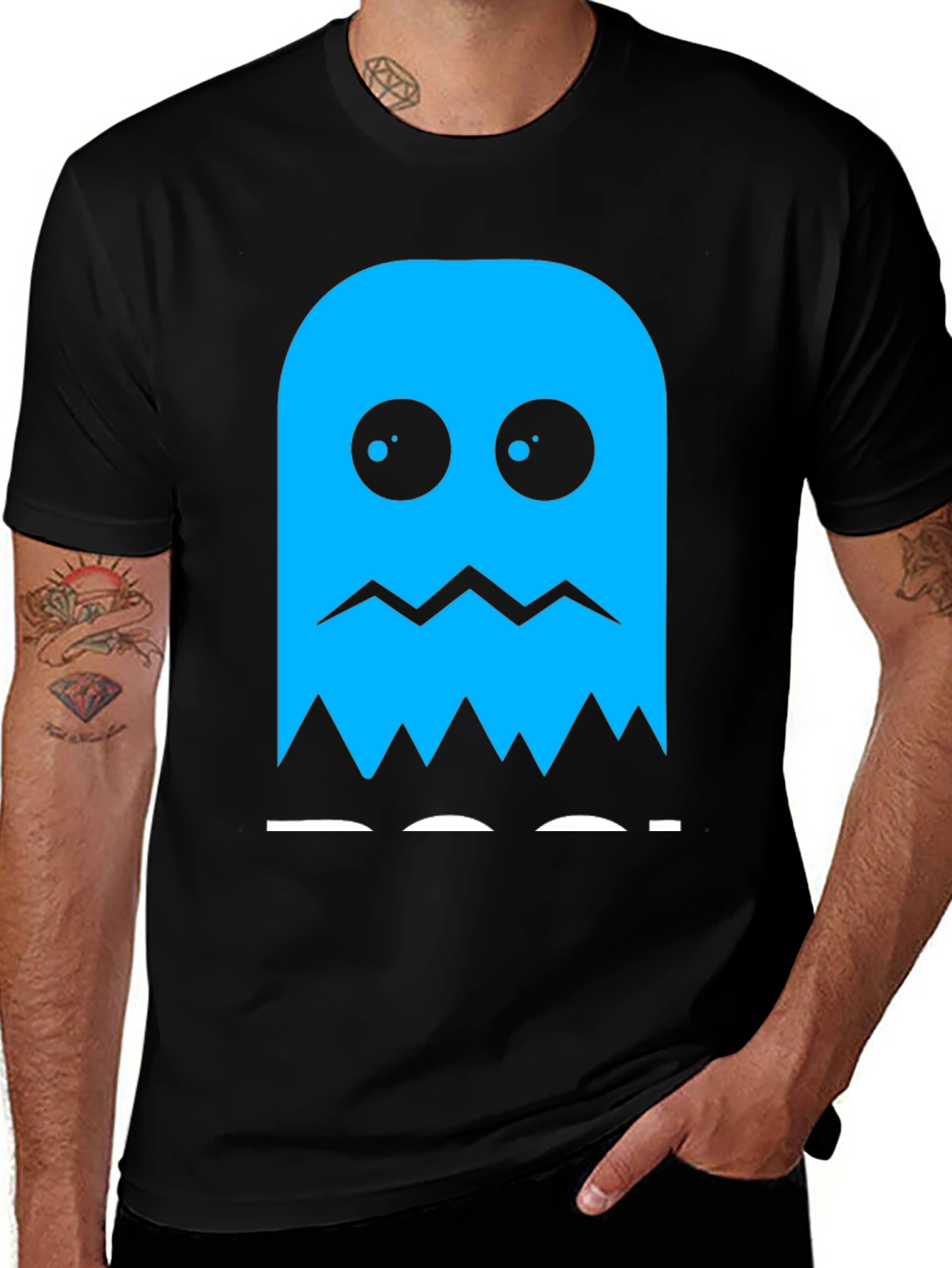 Blue Ghost Graphic Tee - Classic Gaming Style