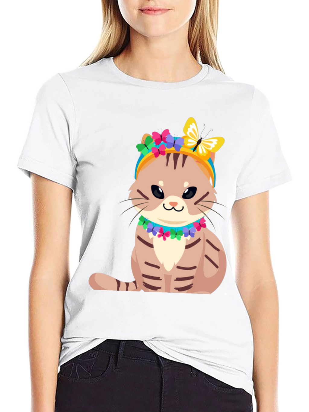 Cat T-Shirt - Cute Kitten with Floral Headband