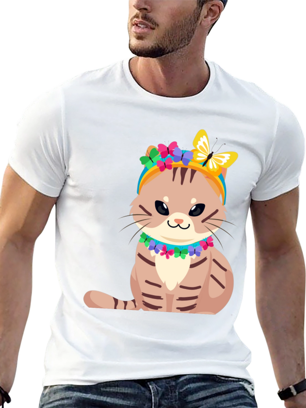 Cat T-Shirt - Cute Kitten with Floral Headband