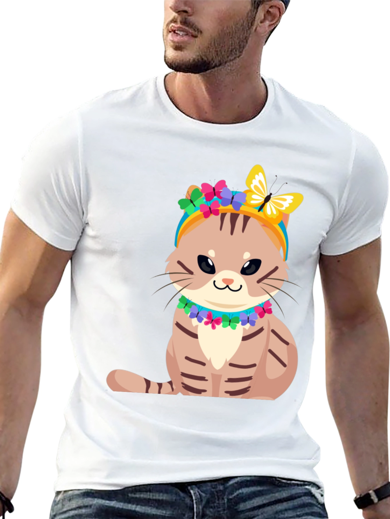Cat T-Shirt - Cute Kitten with Floral Headband
