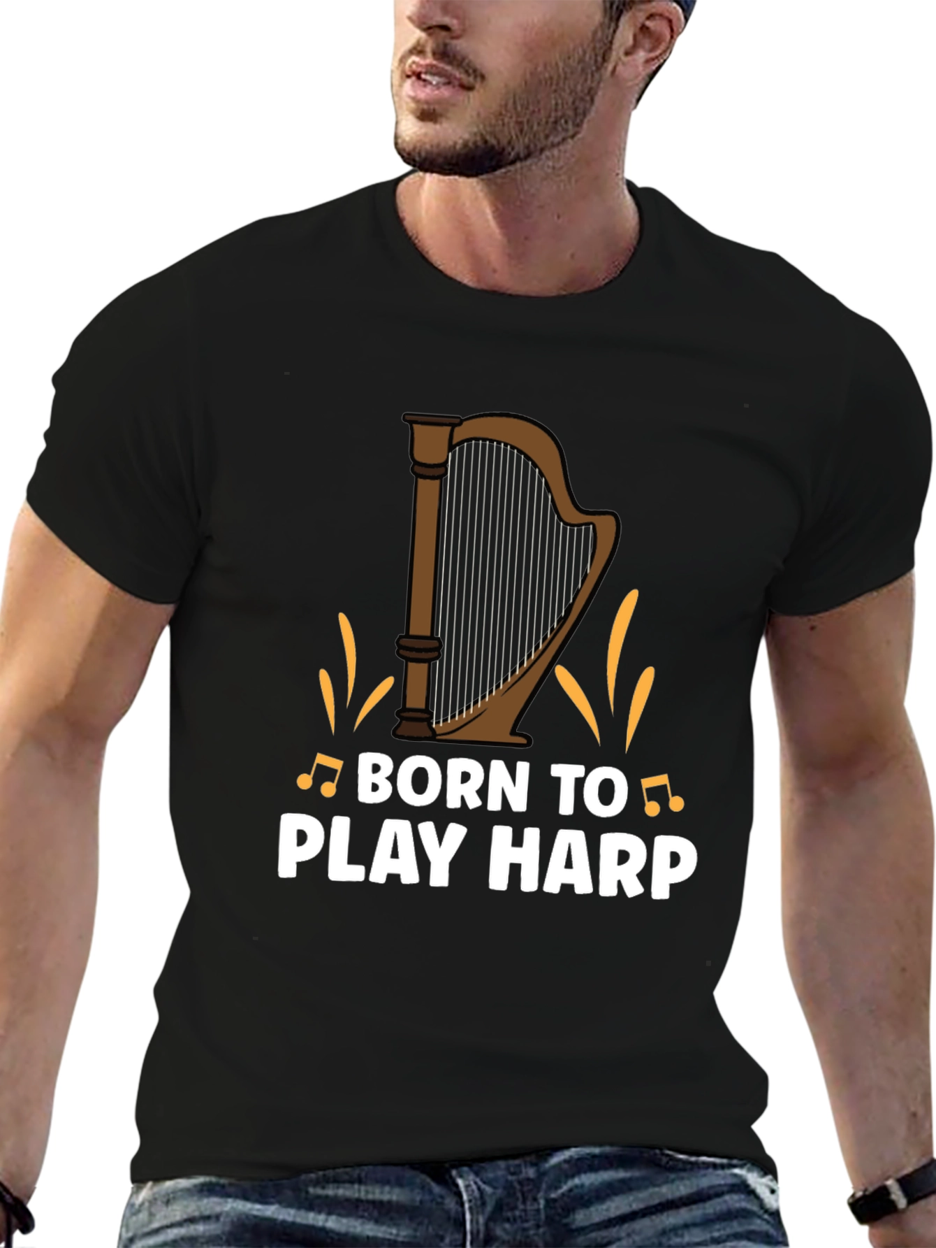 Born to Play Harp Graphic Tee - Musicians Shirt