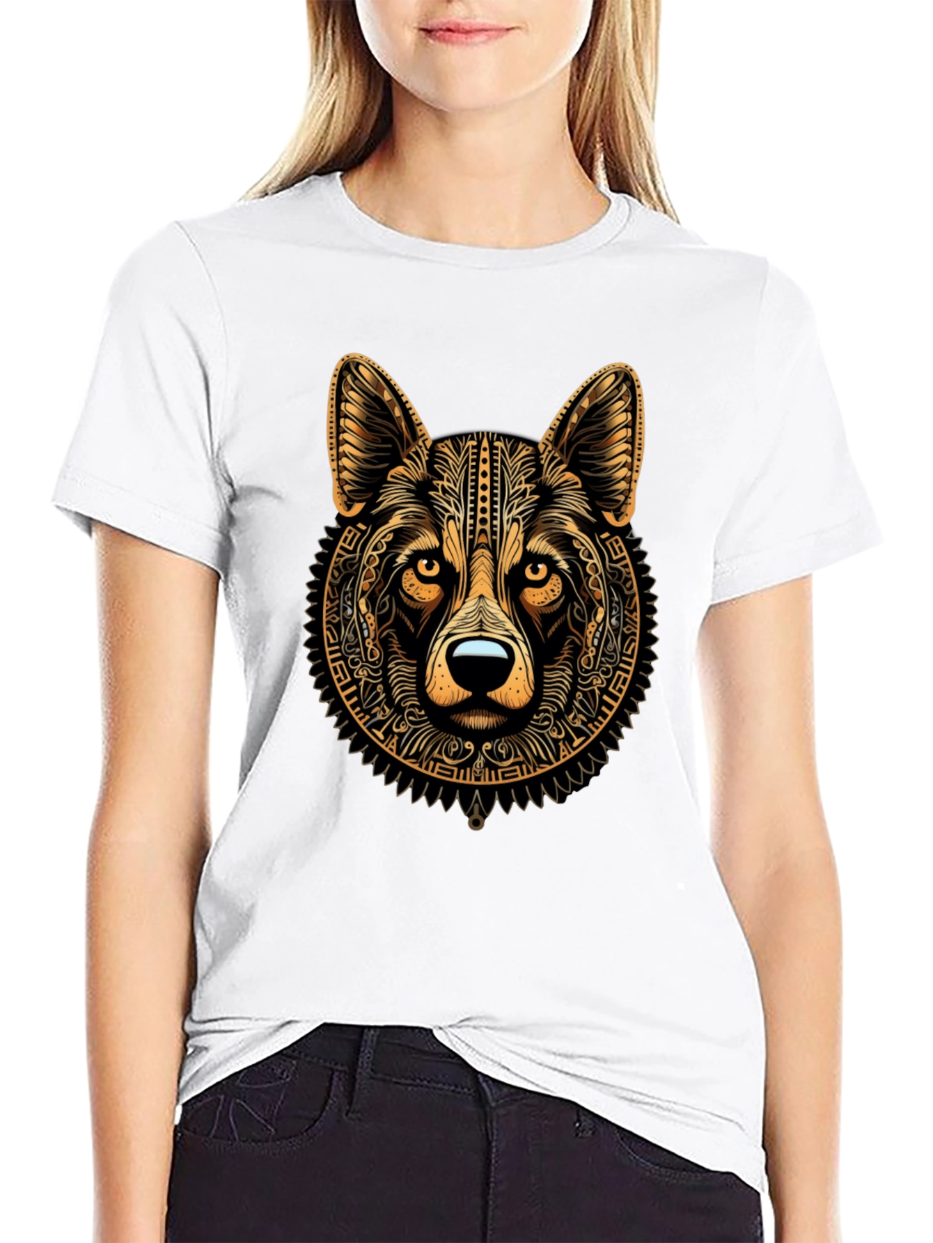 Tribal Wolf Graphic Black Tee