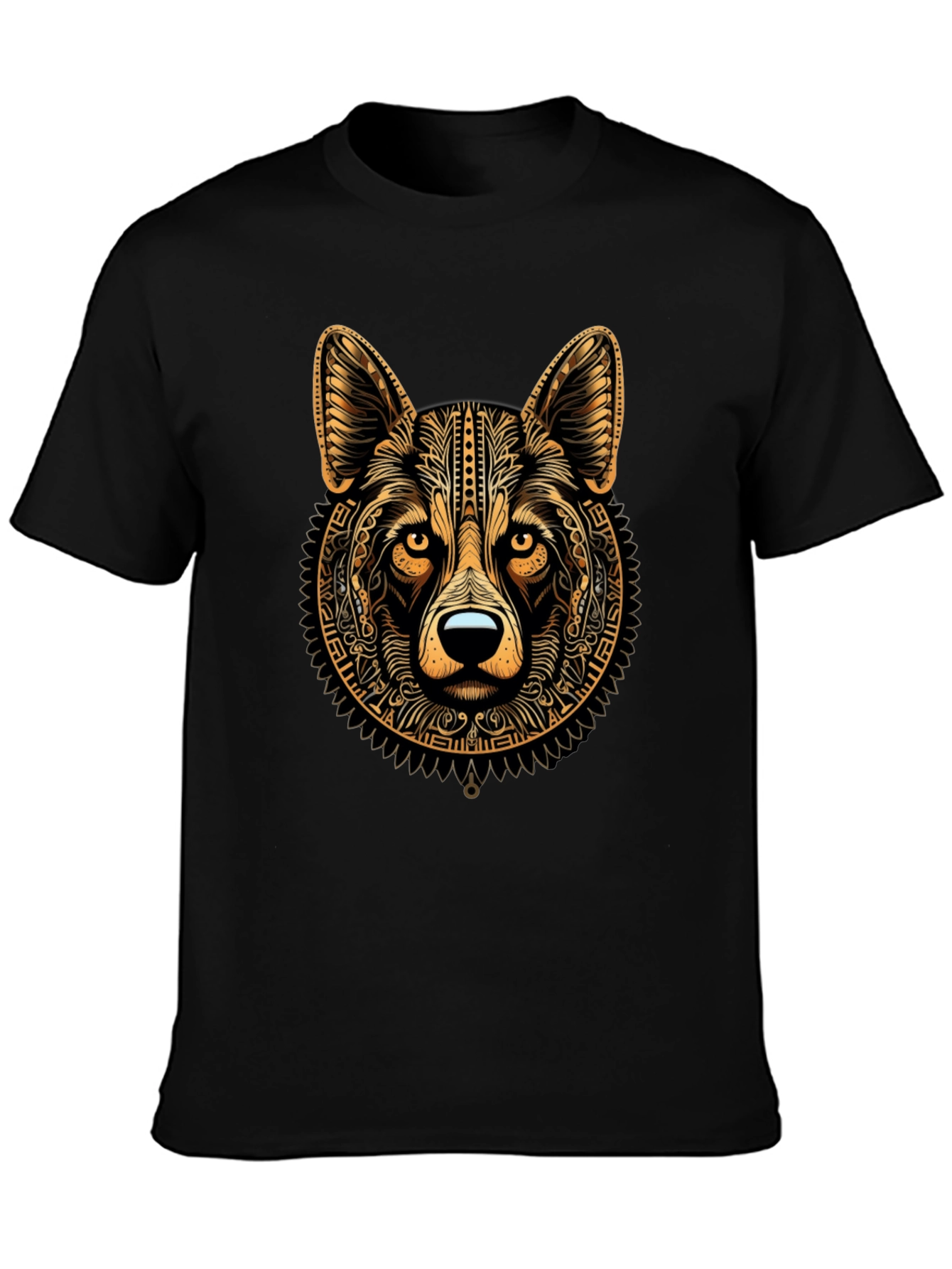 Tribal Wolf Graphic Black Tee