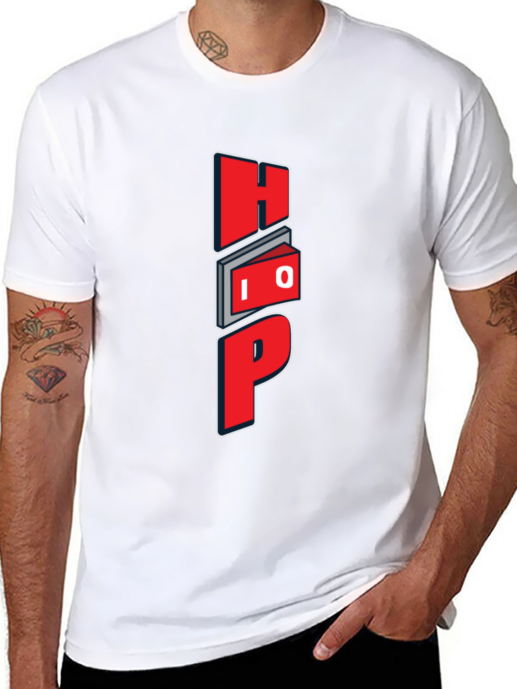 Unique Graphic Black T-Shirt - Red HOP Design