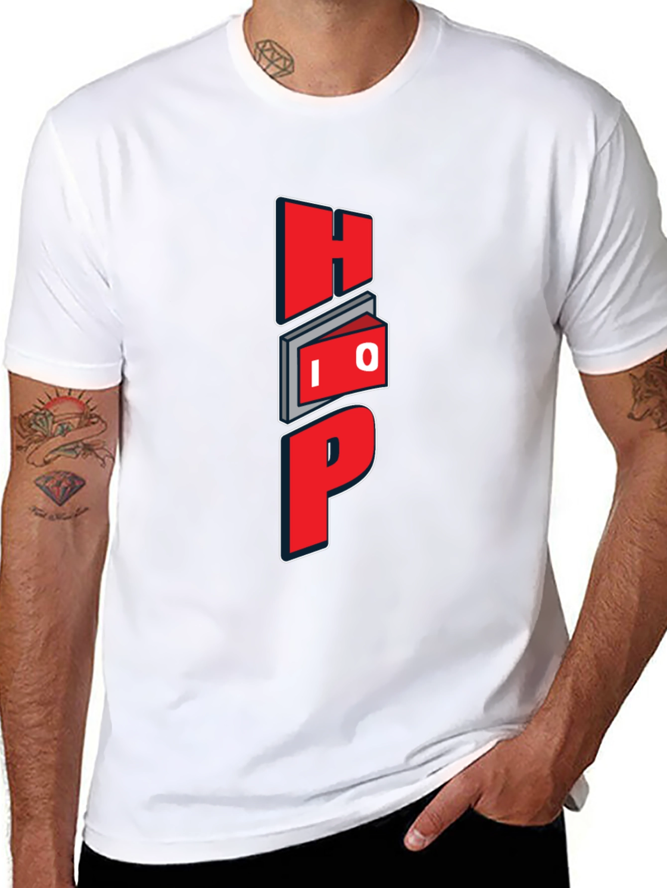 Unique Graphic Black T-Shirt - Red HOP Design