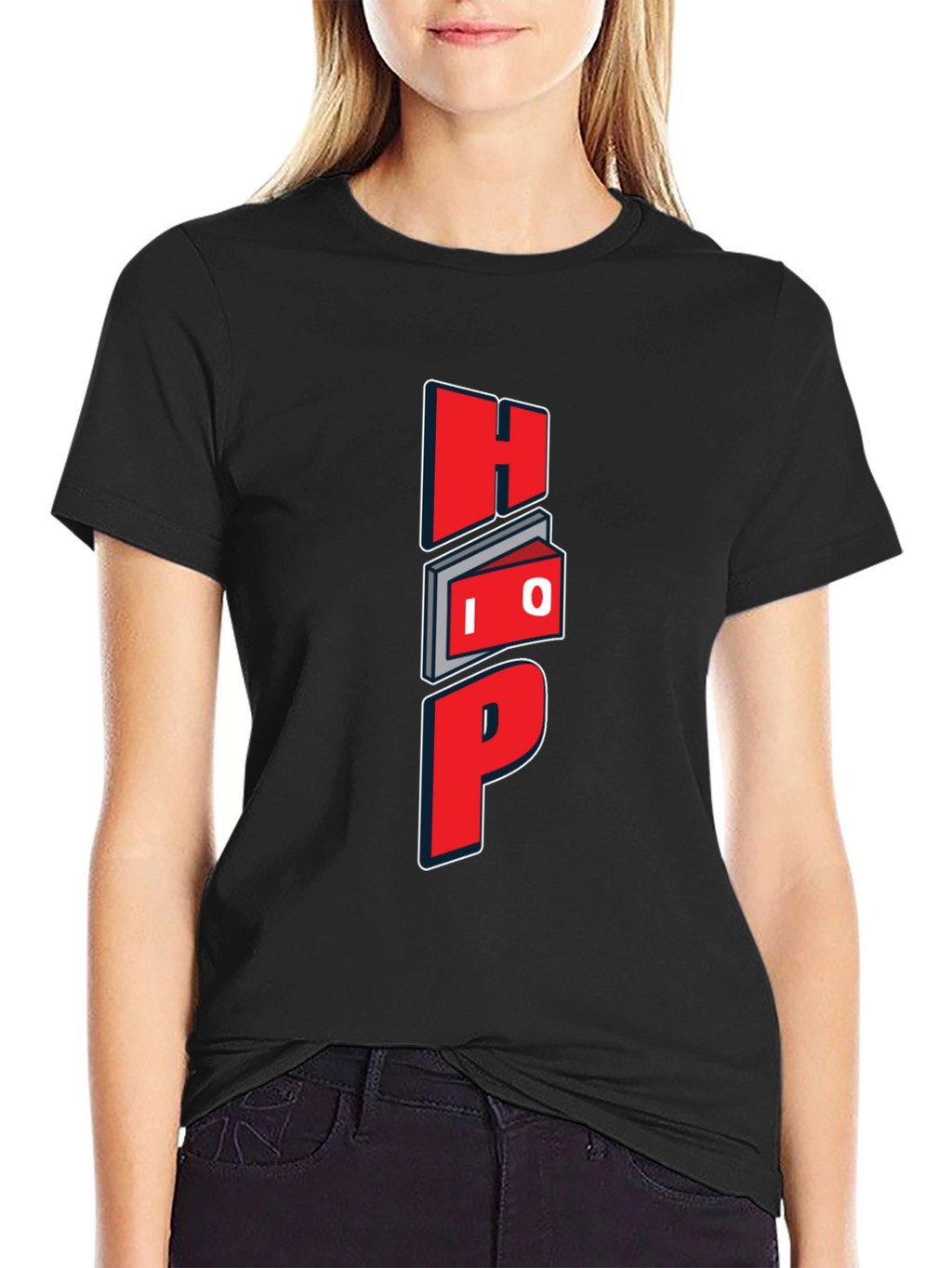 Unique Graphic Black T-Shirt - Red HOP Design