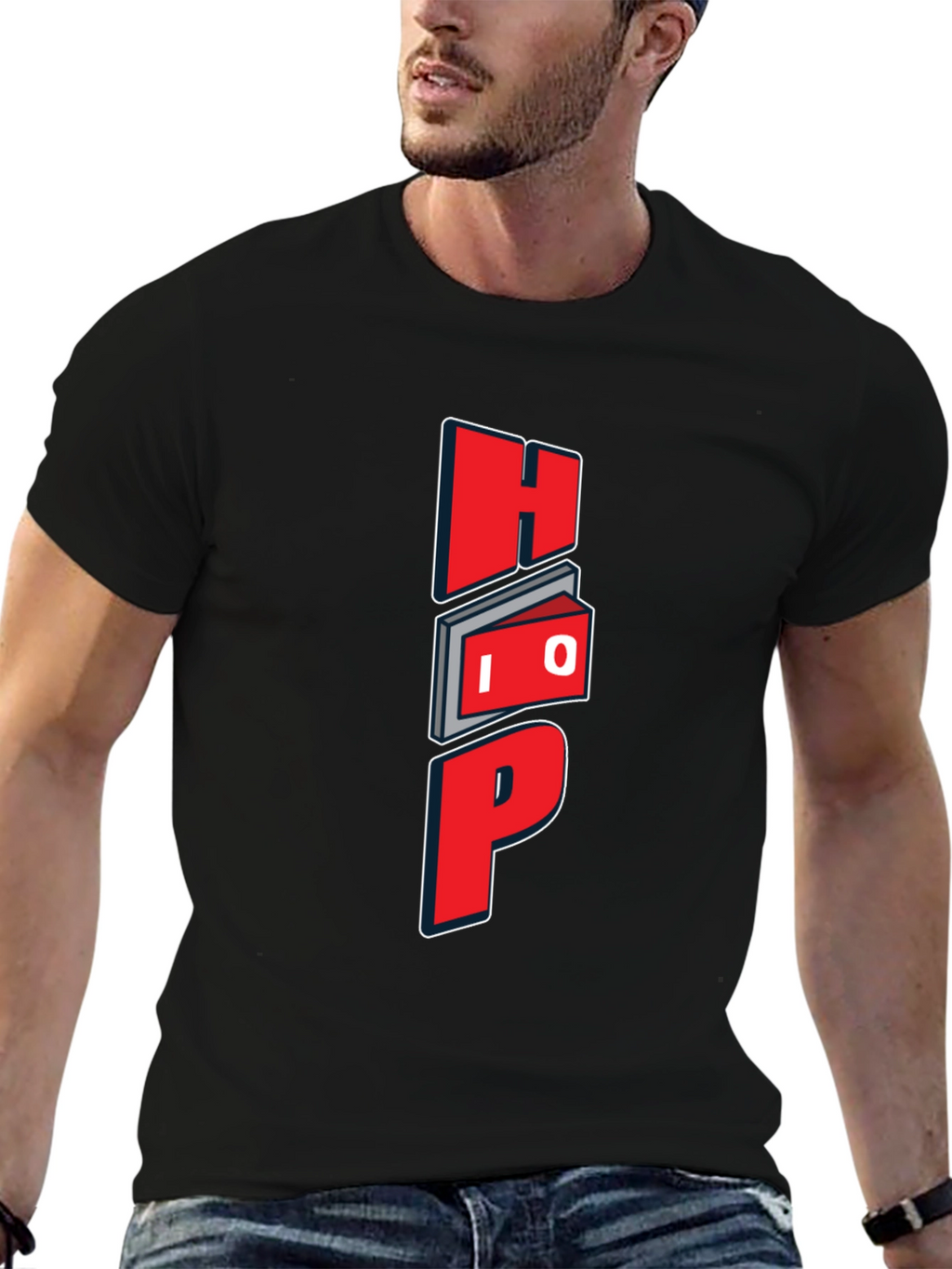 Unique Graphic Black T-Shirt - Red HOP Design