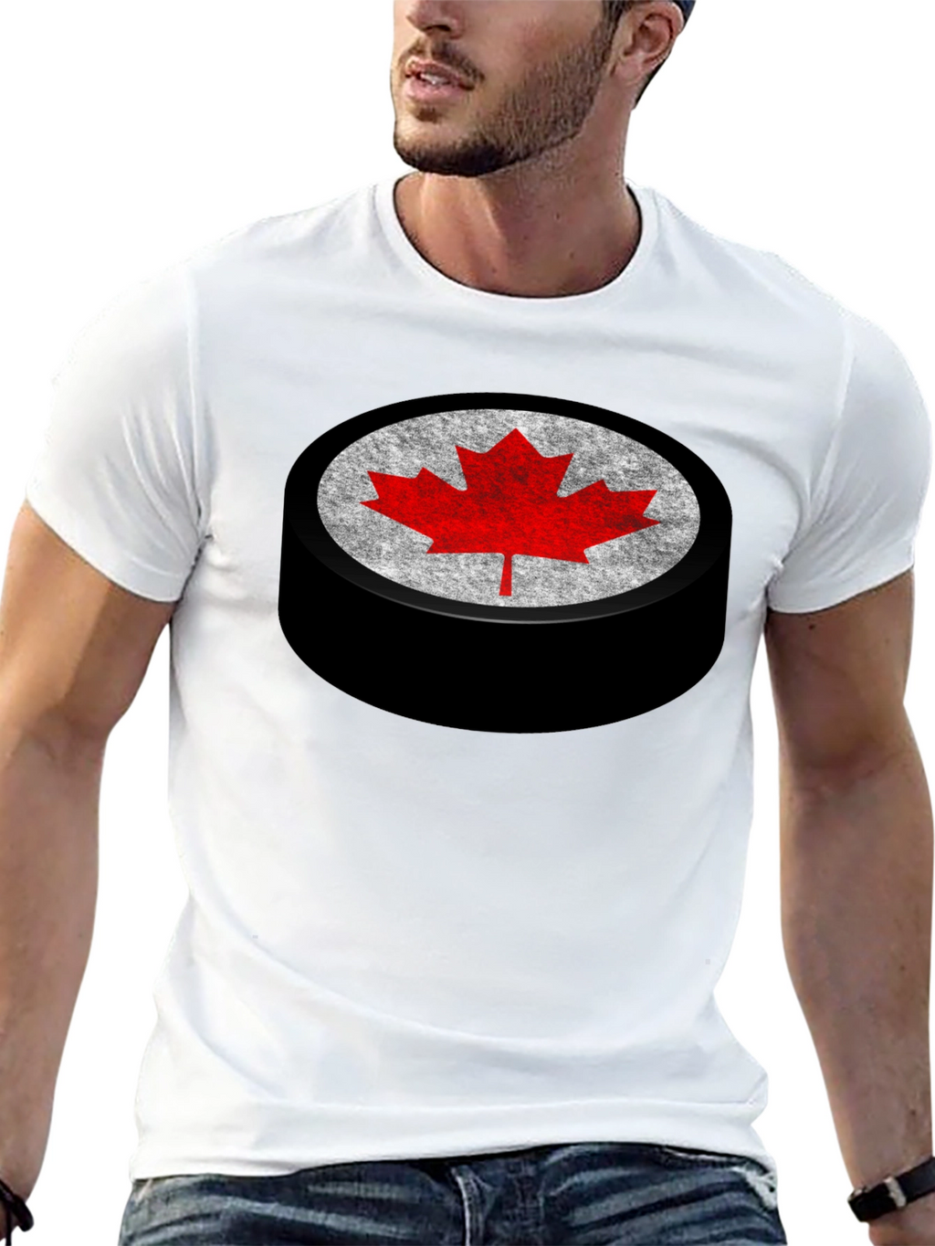 Canadian Hockey Puck Maple Leaf Graphic Tee