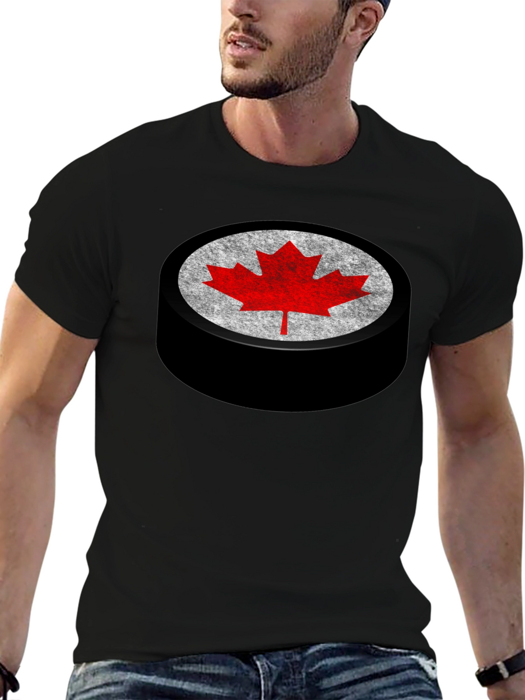 Canadian Hockey Puck Maple Leaf Graphic Tee
