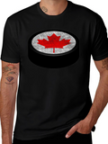 Canadian Hockey Puck Maple Leaf Graphic Tee