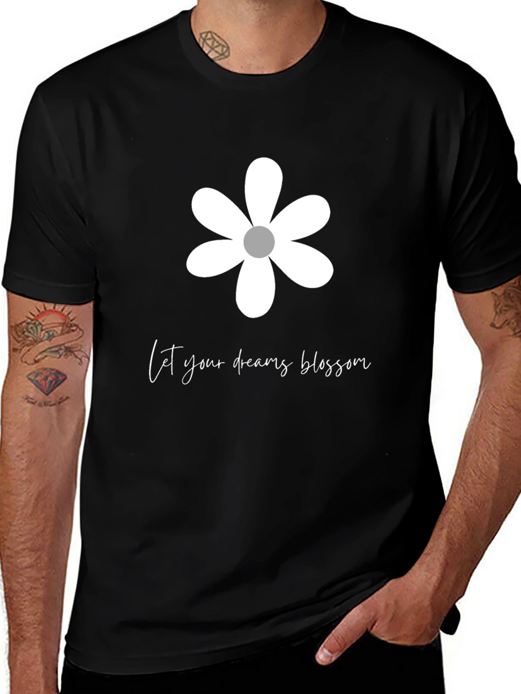 Dream Blossom Graphic Tee - Black Cotton Blend T-Shirt
