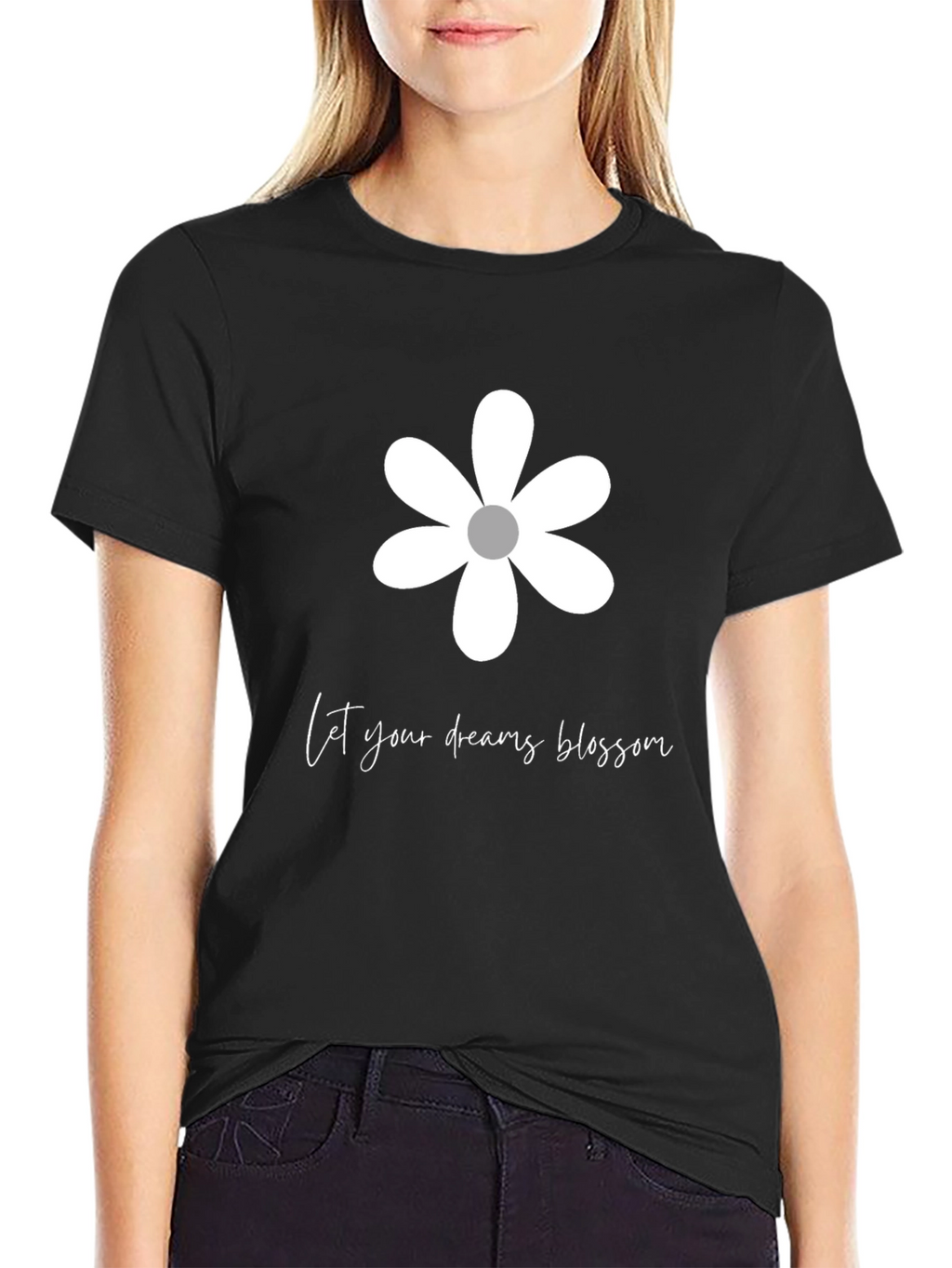 Dream Blossom Graphic Tee - Black Cotton Blend T-Shirt