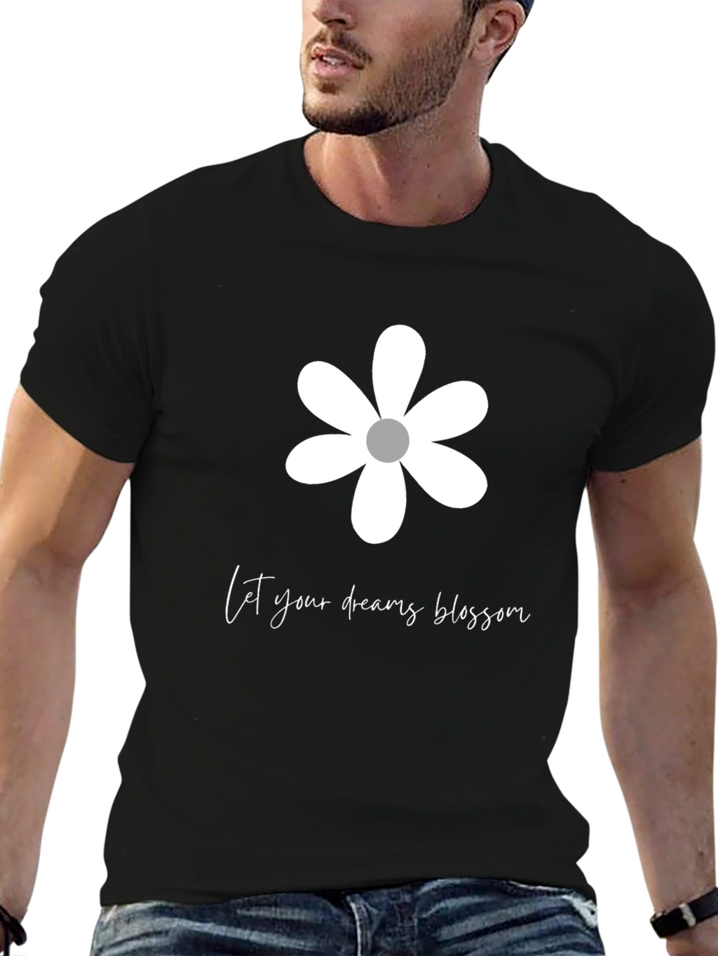 Dream Blossom Graphic Tee - Black Cotton Blend T-Shirt