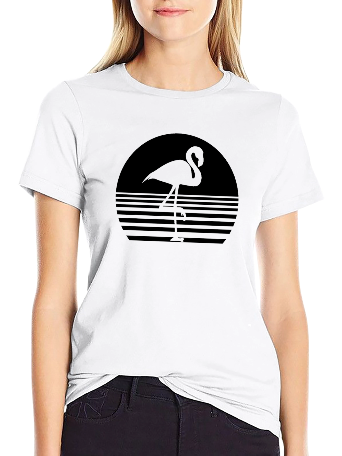 Retro Flamingo Sunset Black T-Shirt
