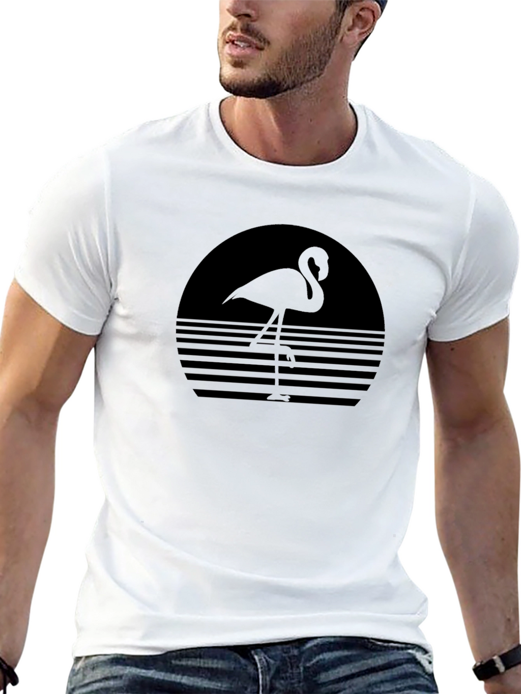 Retro Flamingo Sunset Black T-Shirt