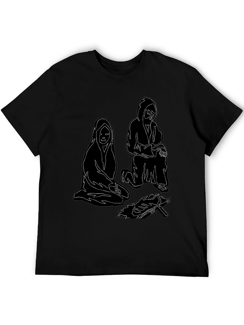Unique Black T-Shirt with Illustrated Figures by Fire