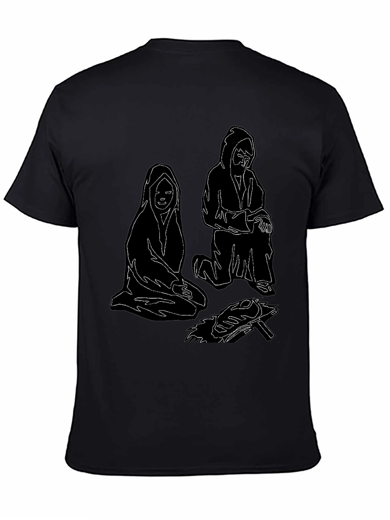 Unique Black T-Shirt with Illustrated Figures by Fire