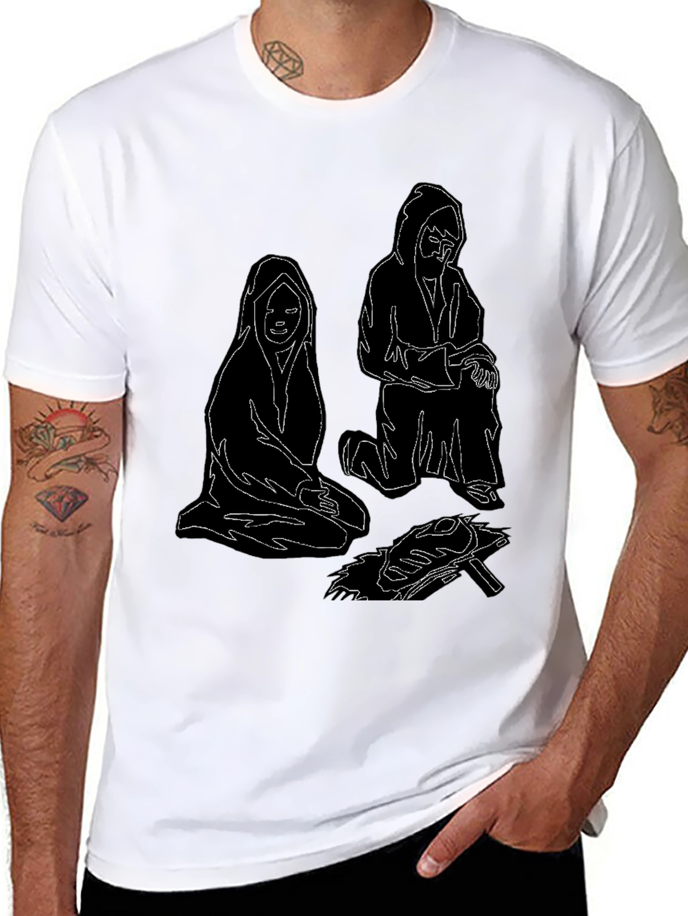 Unique Black T-Shirt with Illustrated Figures by Fire
