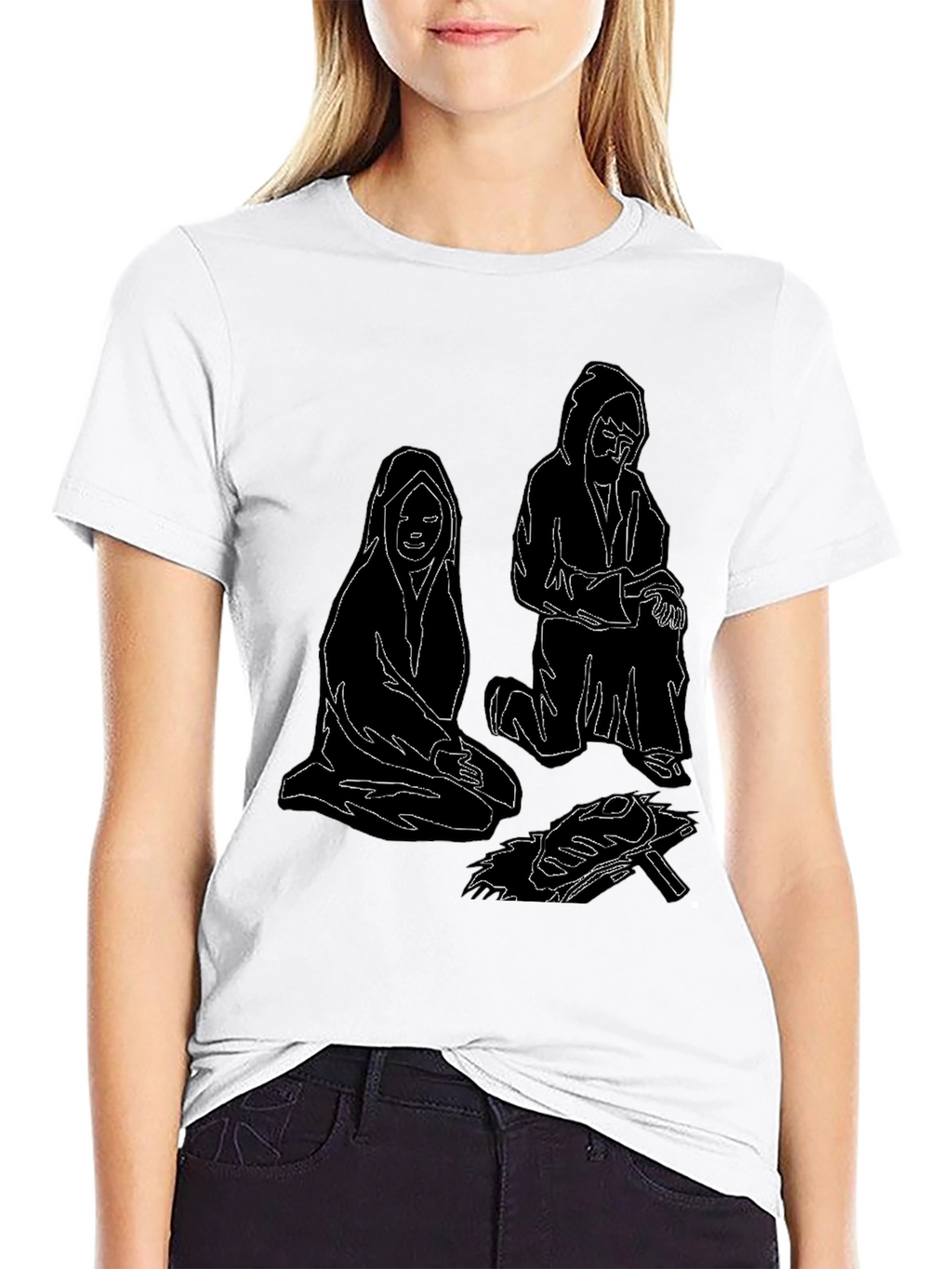 Unique Black T-Shirt with Illustrated Figures by Fire