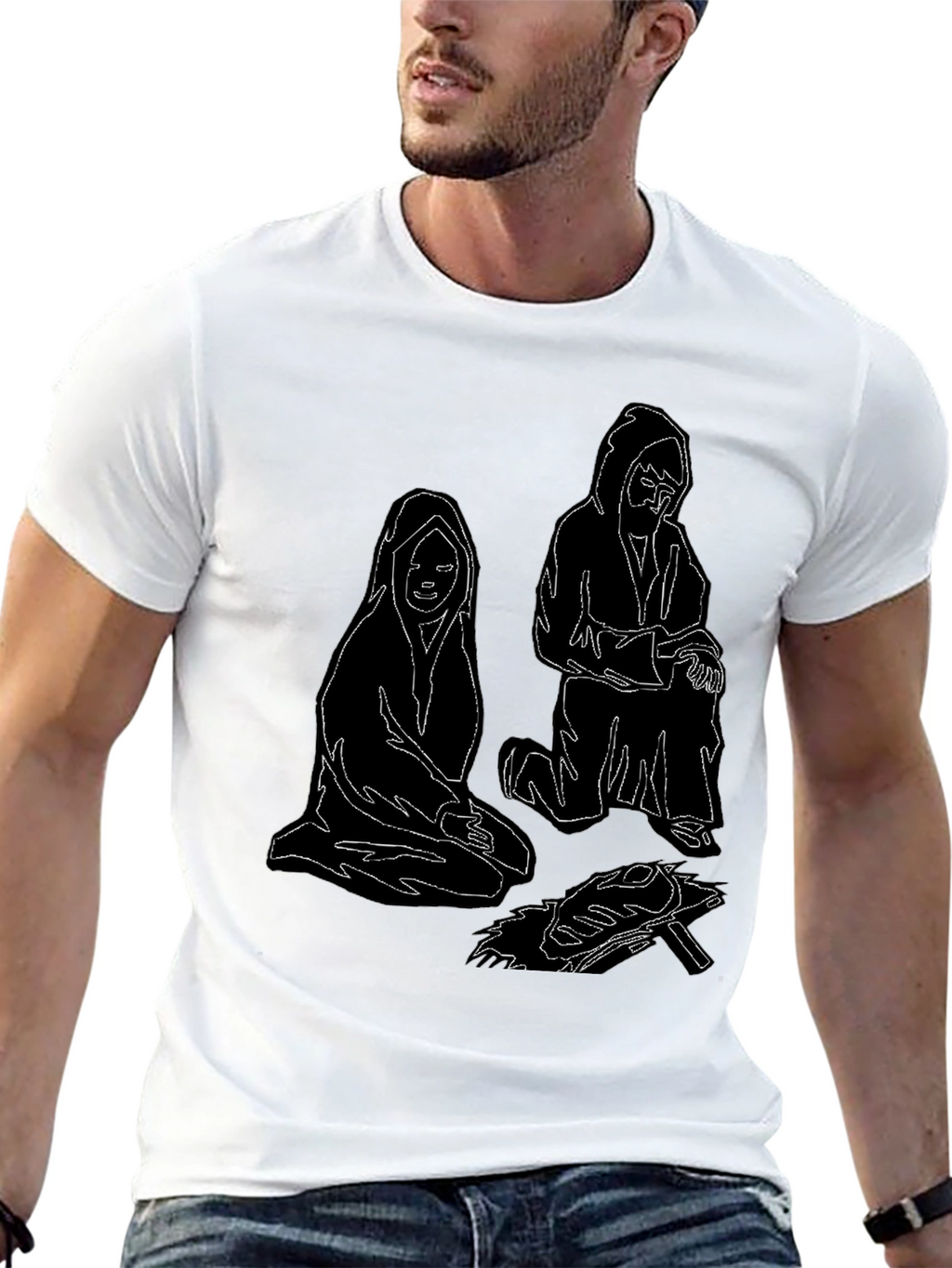 Unique Black T-Shirt with Illustrated Figures by Fire