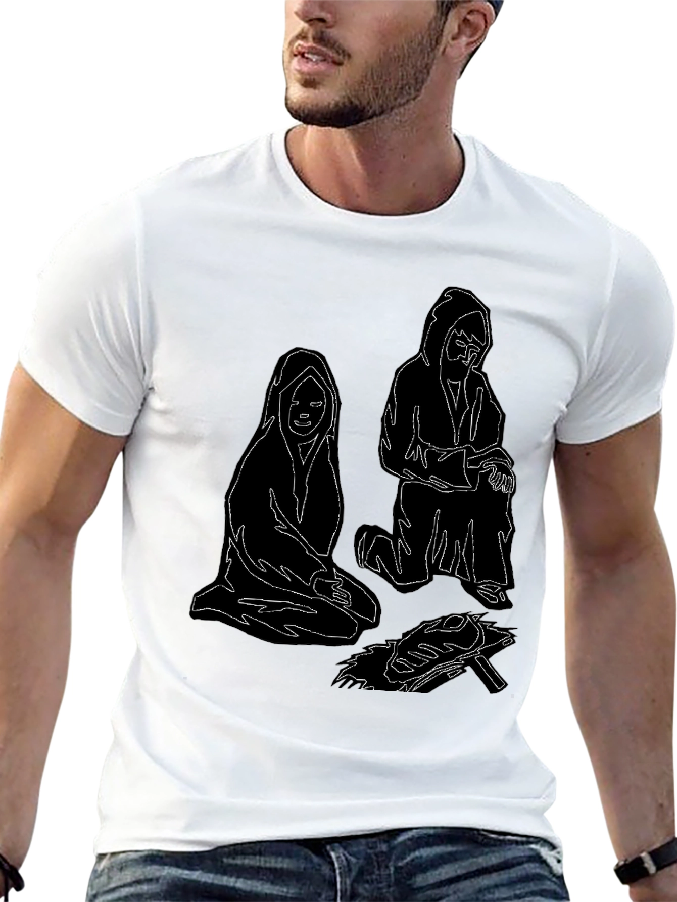 Unique Black T-Shirt with Illustrated Figures by Fire