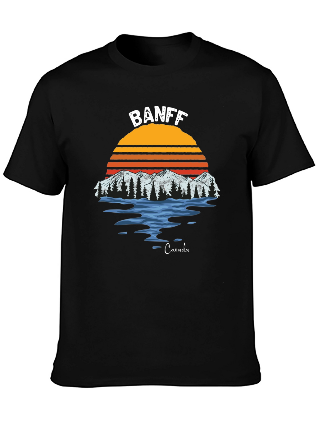 Banff Canada Graphic T-Shirt - Retro Mountain Sunset Tee