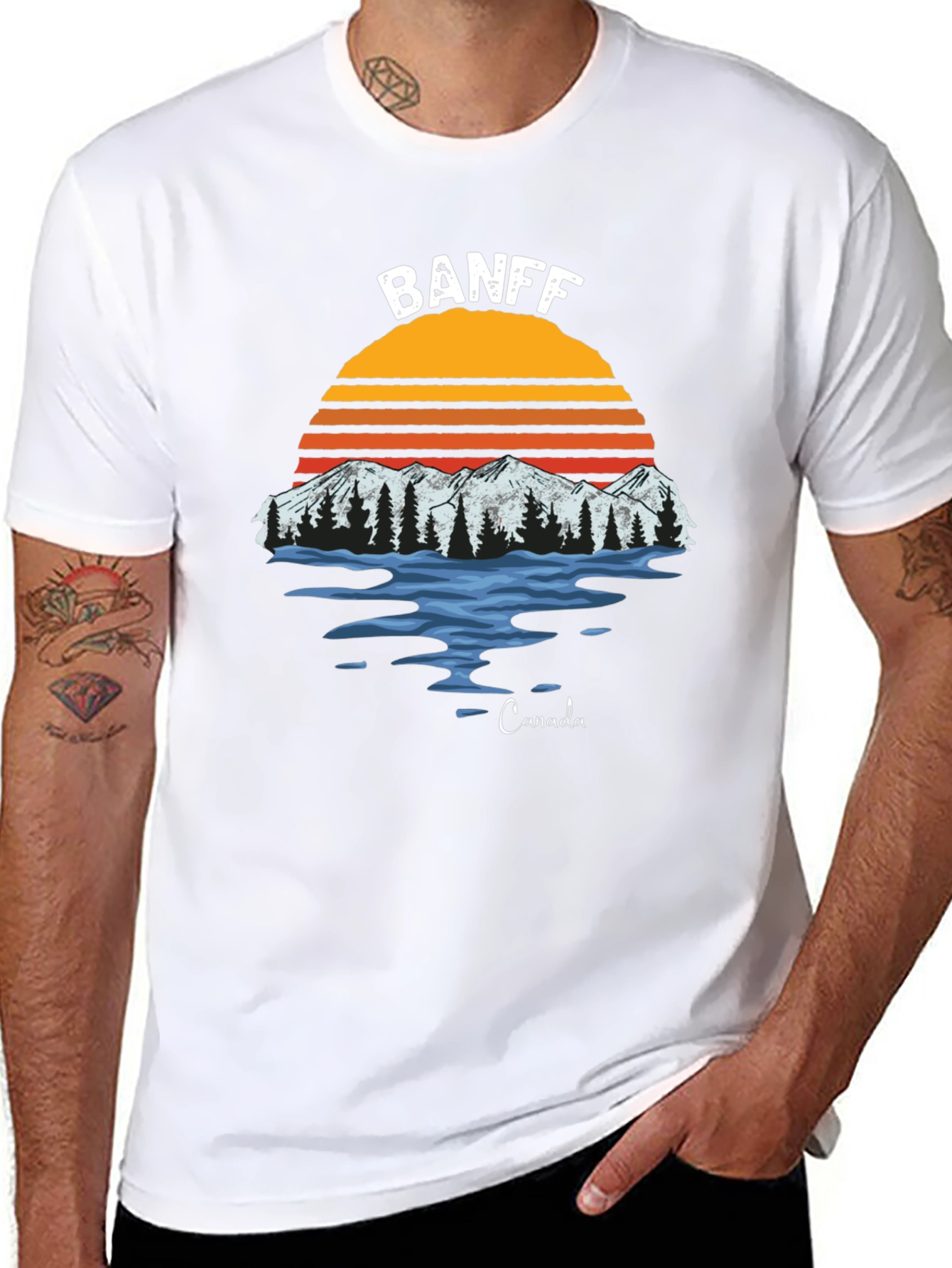 Banff Canada Graphic T-Shirt - Retro Mountain Sunset Tee