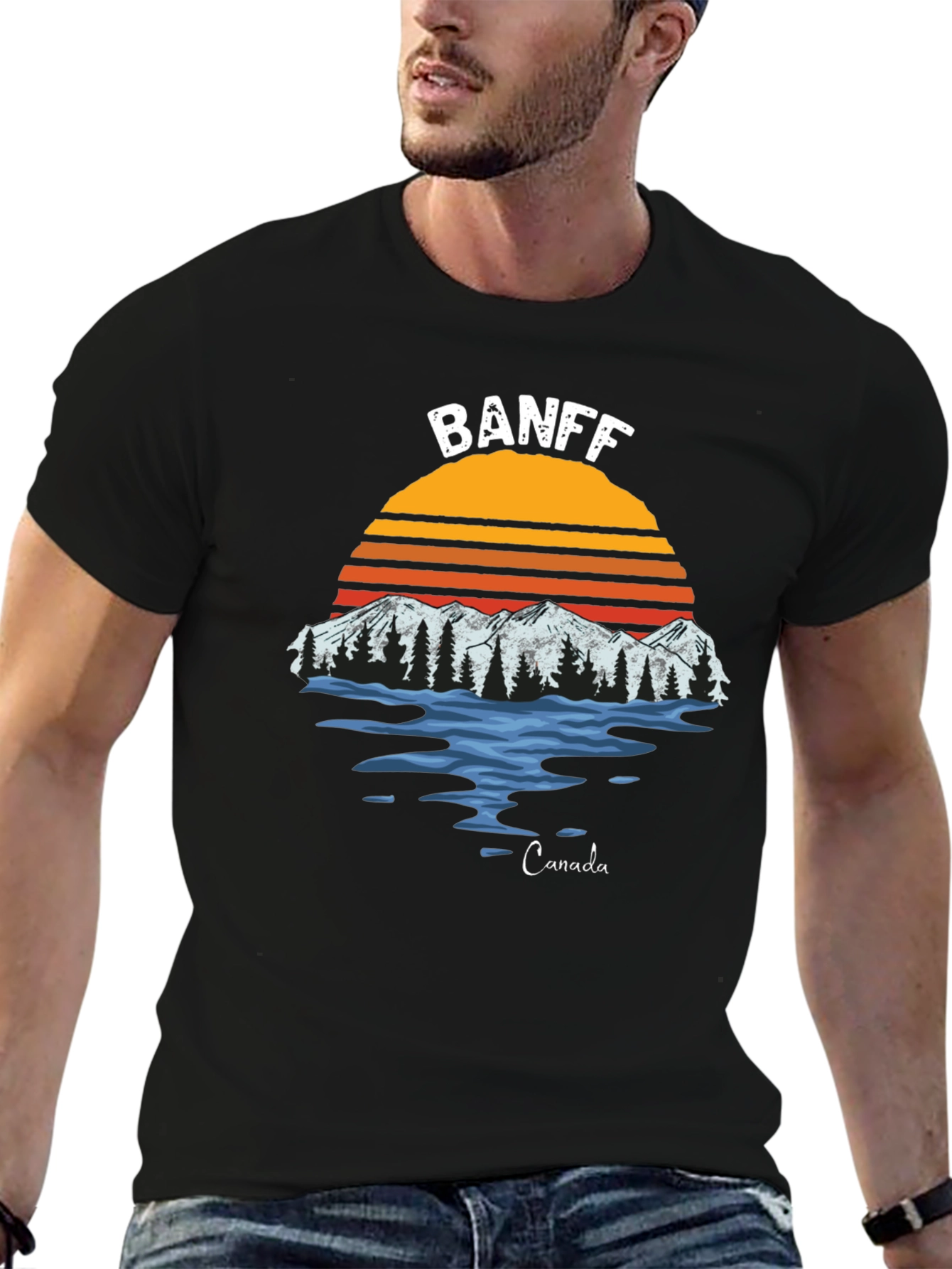 Banff Canada Graphic T-Shirt - Retro Mountain Sunset Tee