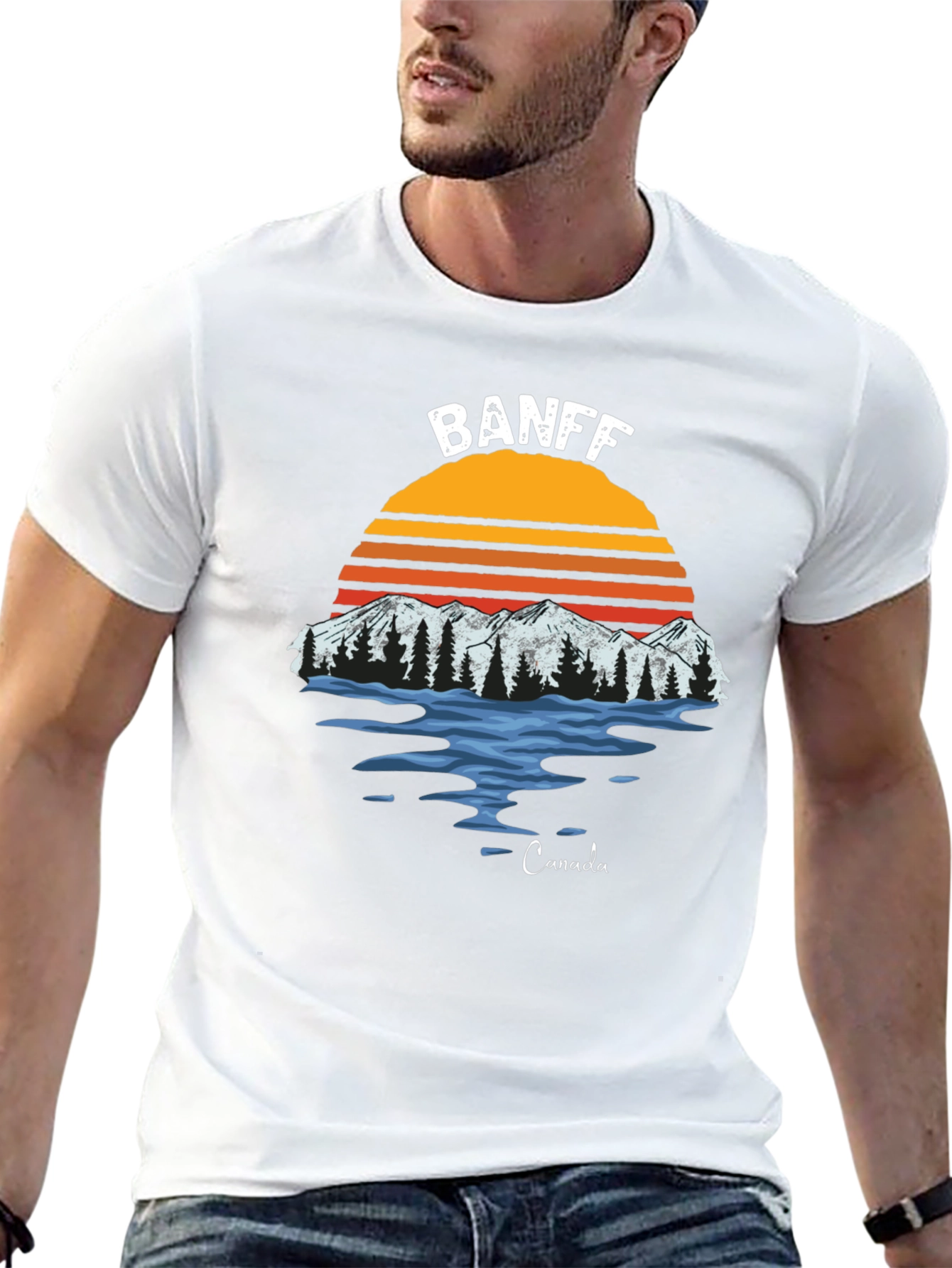 Banff Canada Graphic T-Shirt - Retro Mountain Sunset Tee